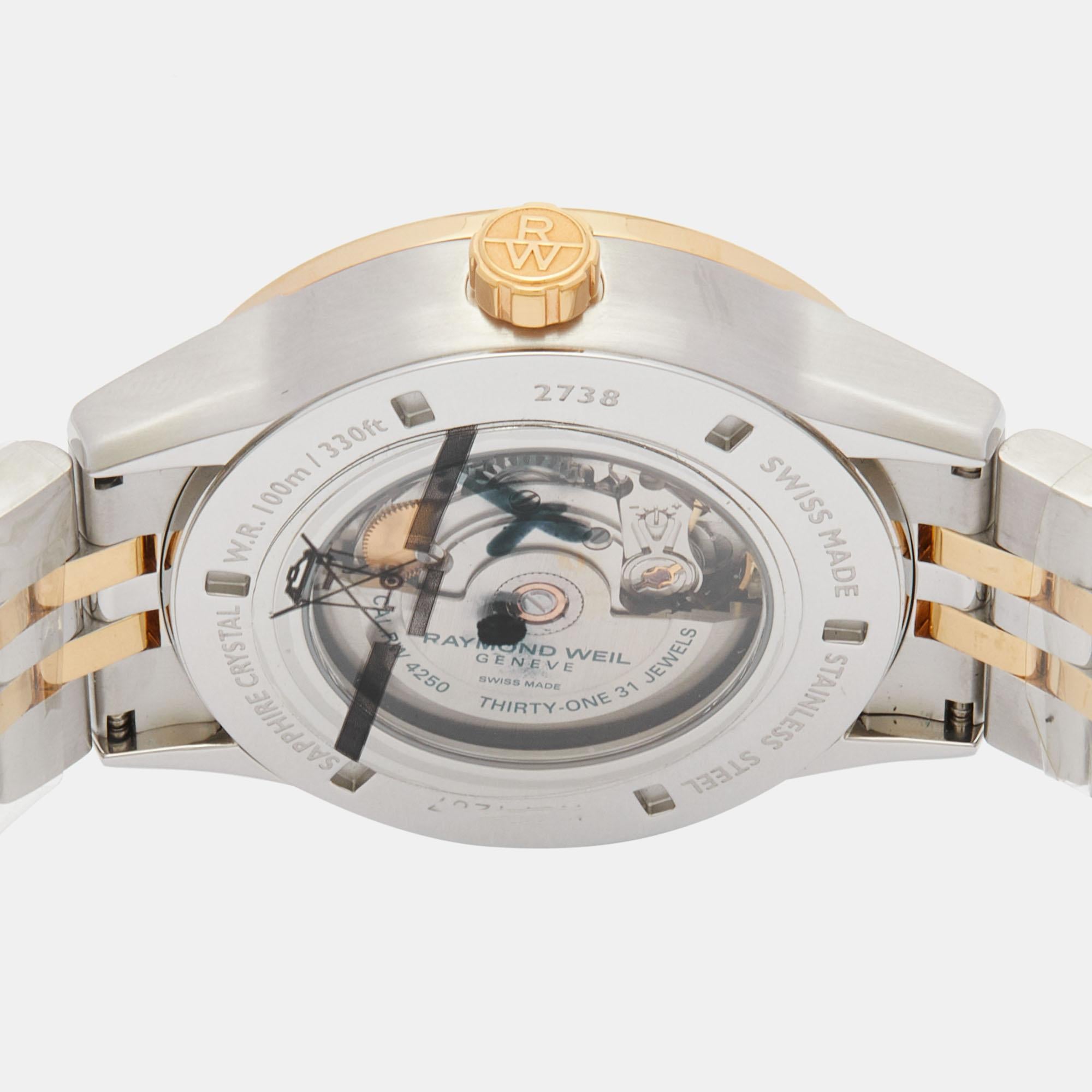 Raymond Weil Black Two-Tone Stainless Steel Freelancer Men's Wristwatch 42 mm In Excellent Condition In Dubai, Al Qouz 2