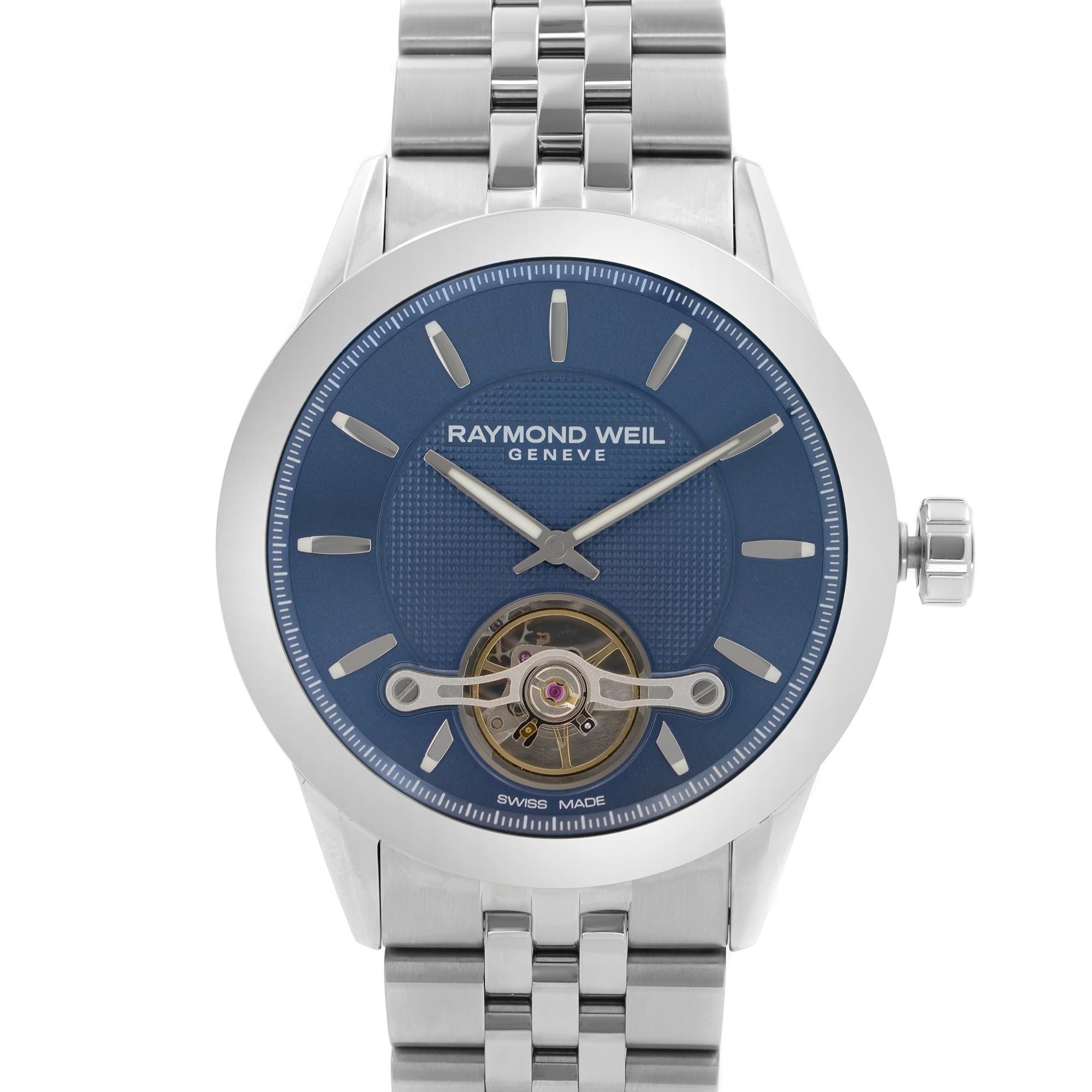 Unworn. Comes with an original box and papers.

Brand: RAYMOND WEIL  Department: Men  Model Number: 2780-ST-50001  Country/Region of Manufacture: Switzerland  Model: Raymond Weil Freelancer  Style: Dress/Formal  Band Color: Silver  Dial Color: Blue 