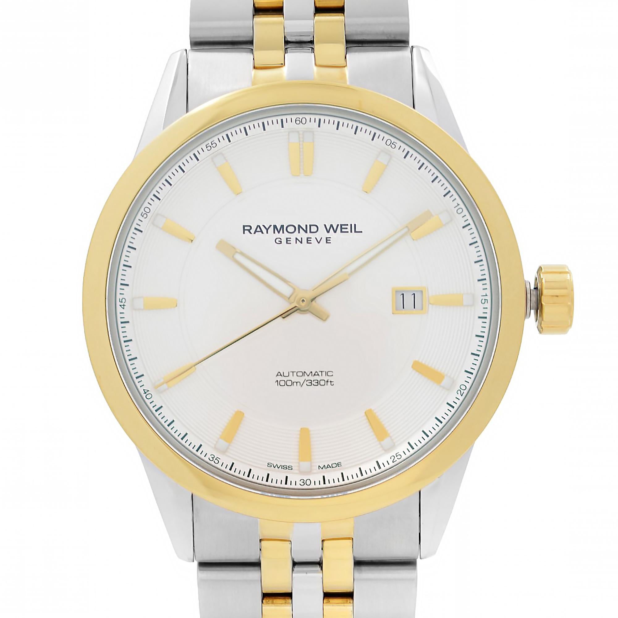 Store Display Model Can Have Minor Blemishes.  Raymond Weil Freelancer 42mm Steel Silver Dial Automatic Watch 2731-STP-65001. This Beautiful Timepiece Features: Stainless Steel Case with a Two-Tone (Silver-Tone and Yellow Gold PVD) Stainless Steel