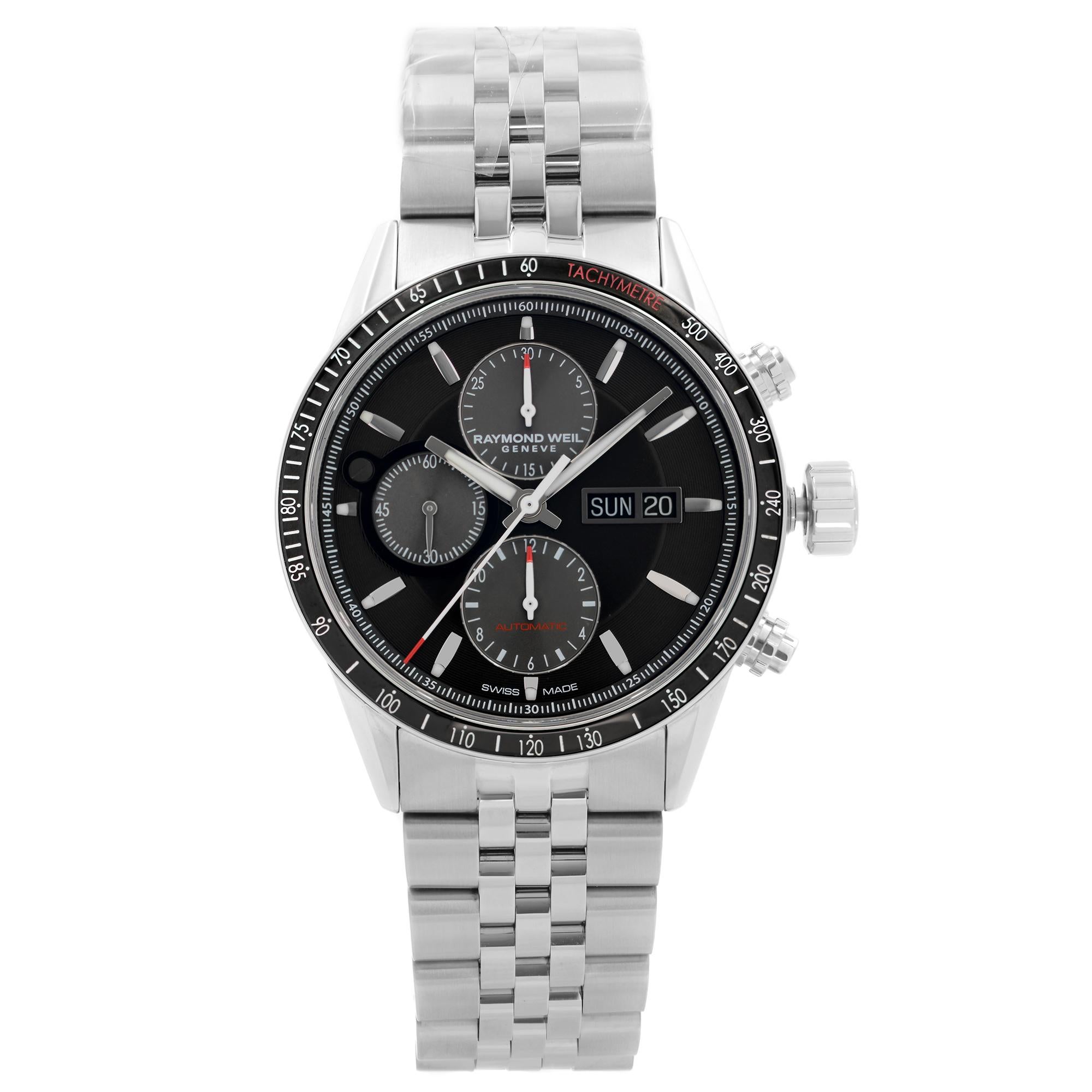 Raymond Weil Montre automatique Freelancer en acier chromé avec cadran noir 7731-ST1-20621