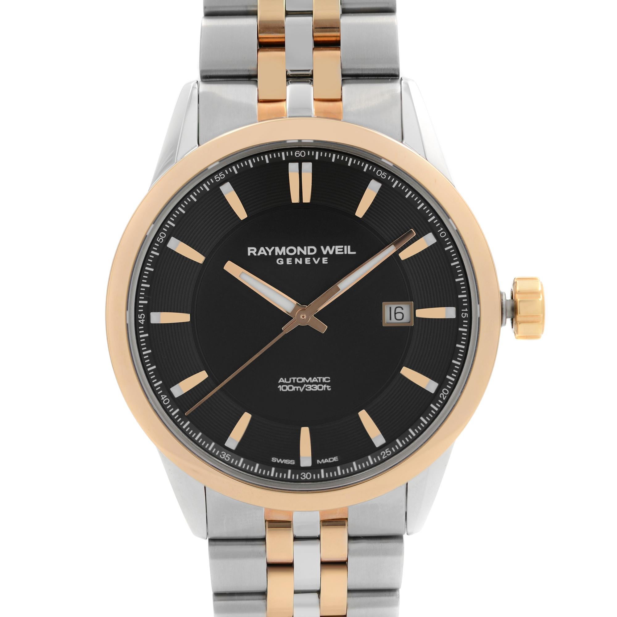 New With Defects. The Timepiece Has Tiny Dents on the Bezel and Minor Blemishes on the Gold Tone Links. Original Box and Papers are Included. Covered by a 2-year Chronostore Warranty. 
Details:
MSRP 1695
Brand RAYMOND WEIL
Department Men
Model