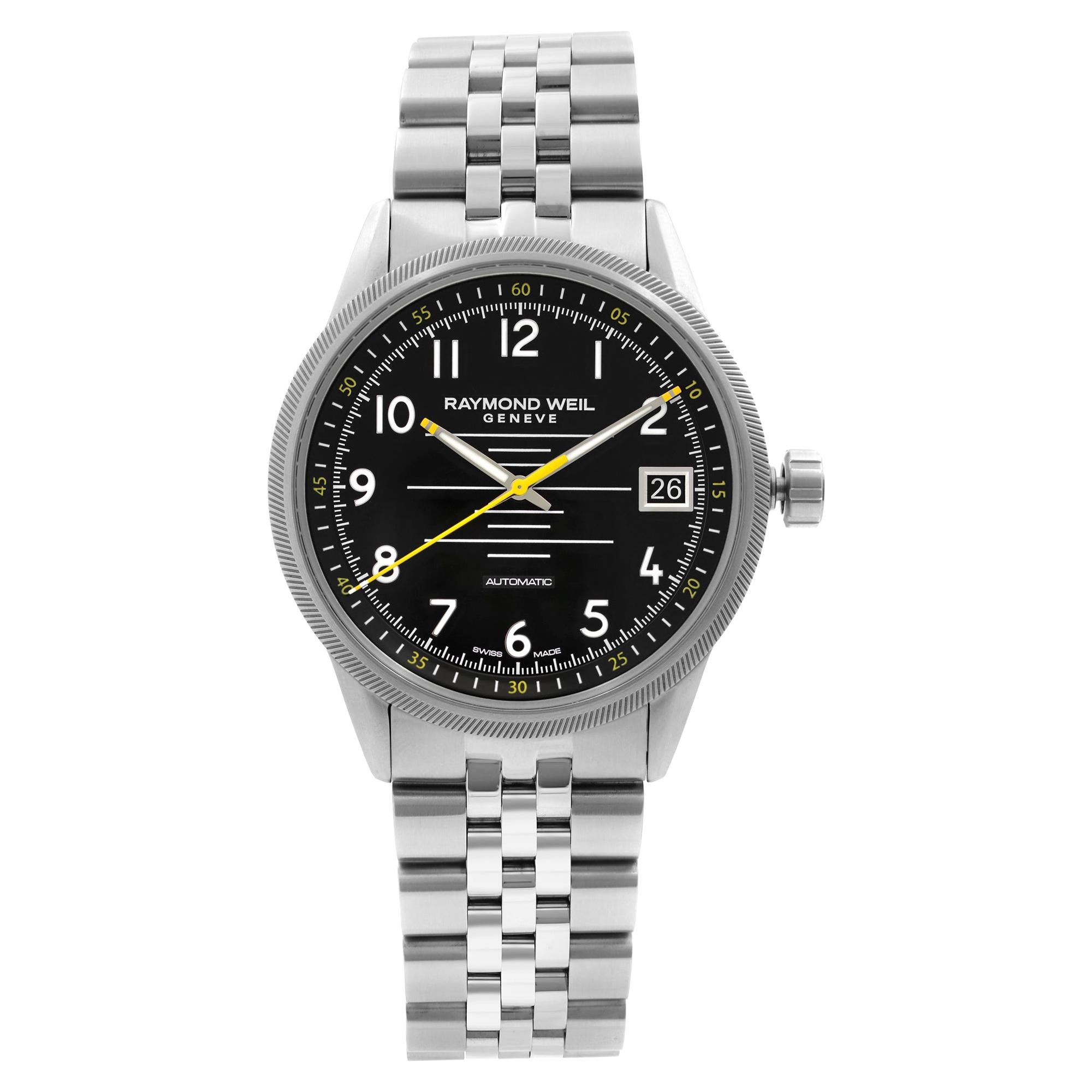 Reloj Raymond Weil Freelancer automático de acero con esfera negra 2754-ST-05200
