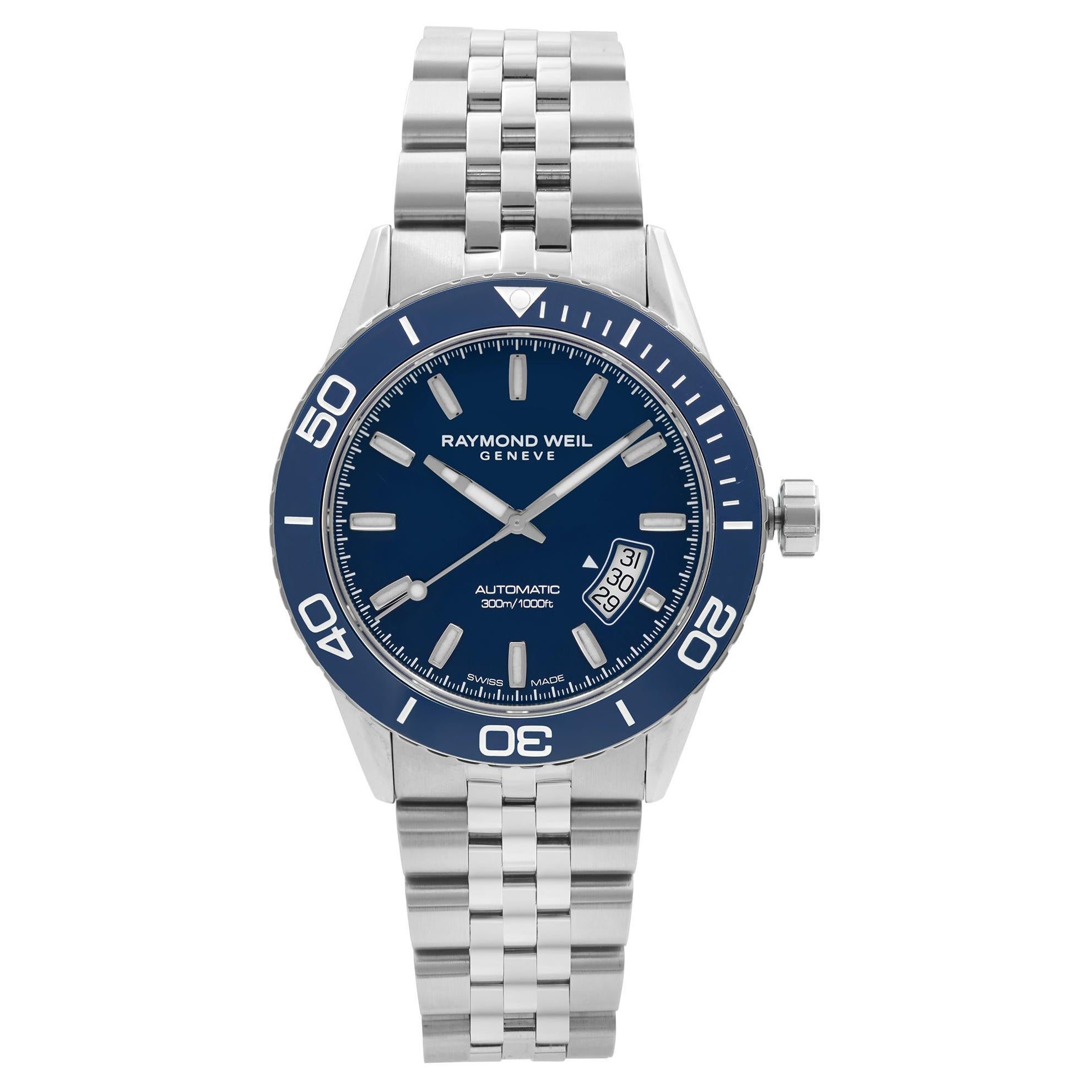 Raymond Weil Freelancer Stahl-Keramik-Automatikuhr mit blauem Zifferblatt 2760-ST3-50001