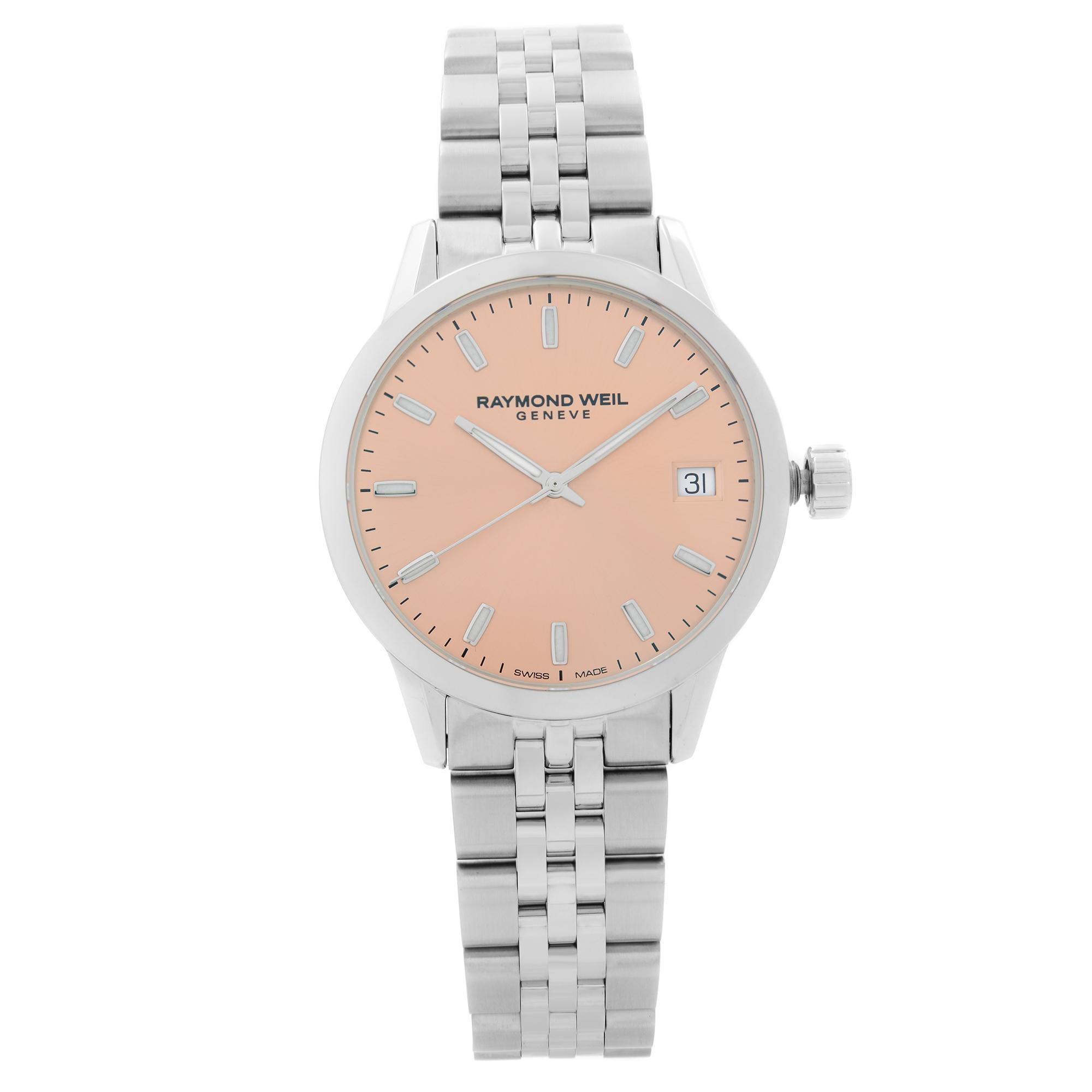 Raymond Weil Montre pour femme Freelancer en acier avec cadran rose et quartz 5634-ST-80021