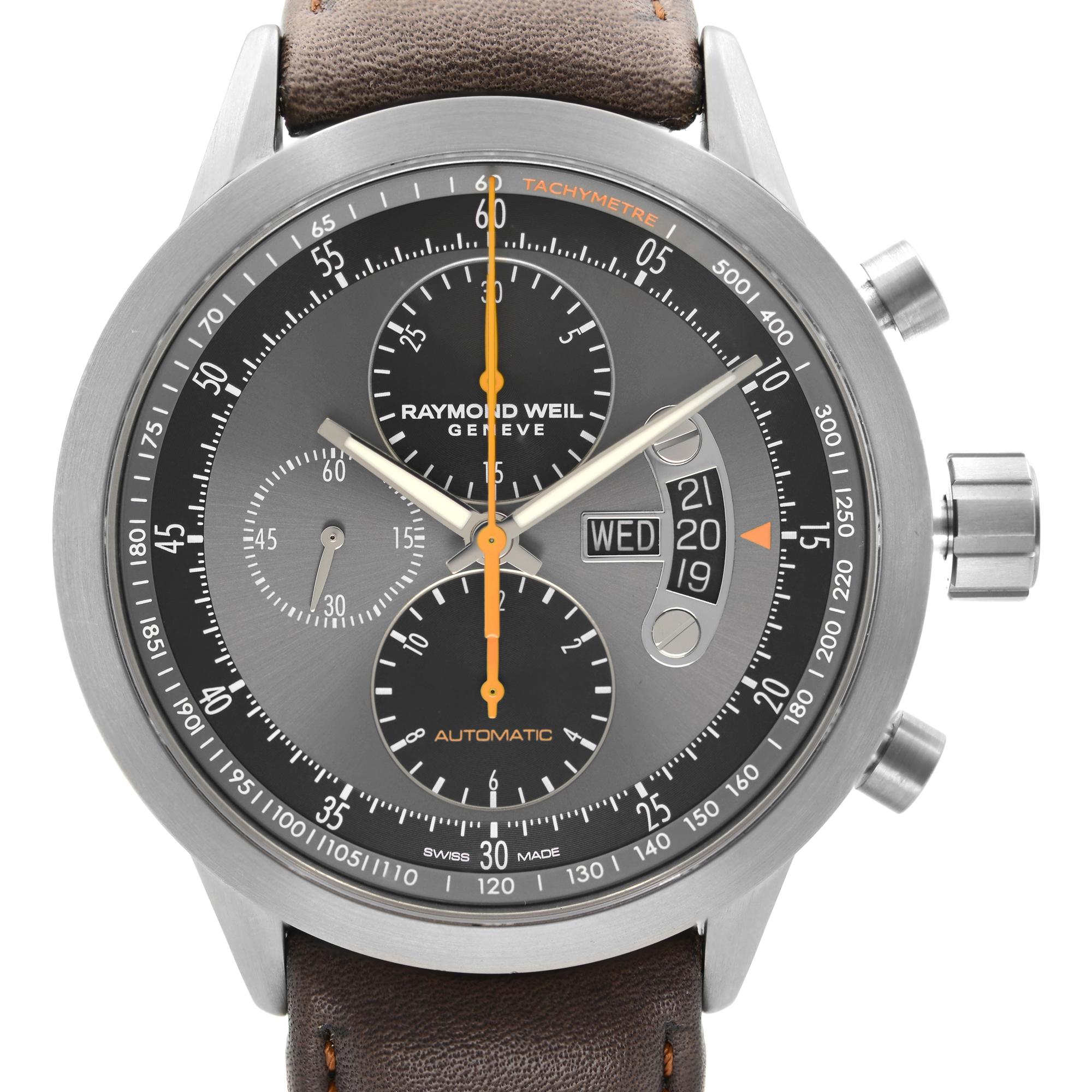 Store Display Model Never Worn. May have minor blemishes or Missing tags and Stickers as well as discolorations on the band. Also, the band of this watch has brown spots on the inner side. Raymond Weil Freelancer Titanium Gray Dial Automatic Men's