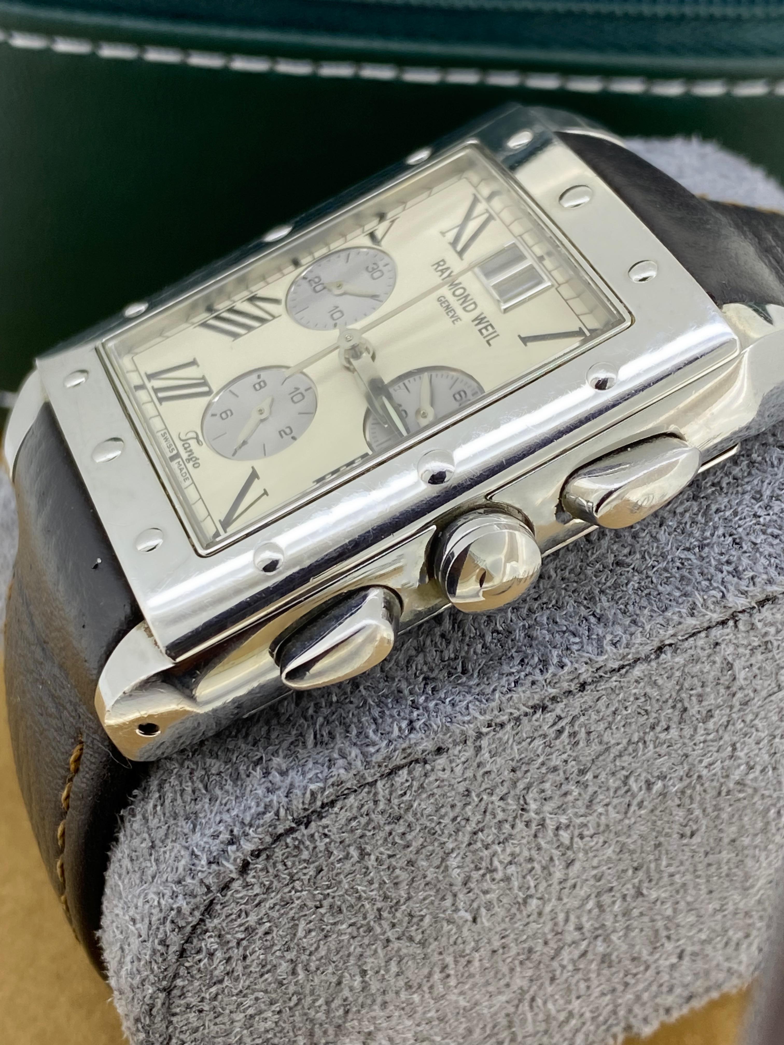 De los hombres Reloj de caballero Raymond Weil Geneve Tango ref 4881 Cronógrafo Esfera Marfil Rectángulo en venta
