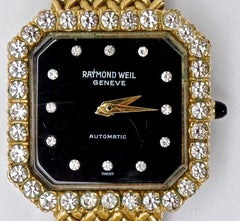 Raymond Weil Gold Plated Herringbone Band Automatic Watch with Rhinestones