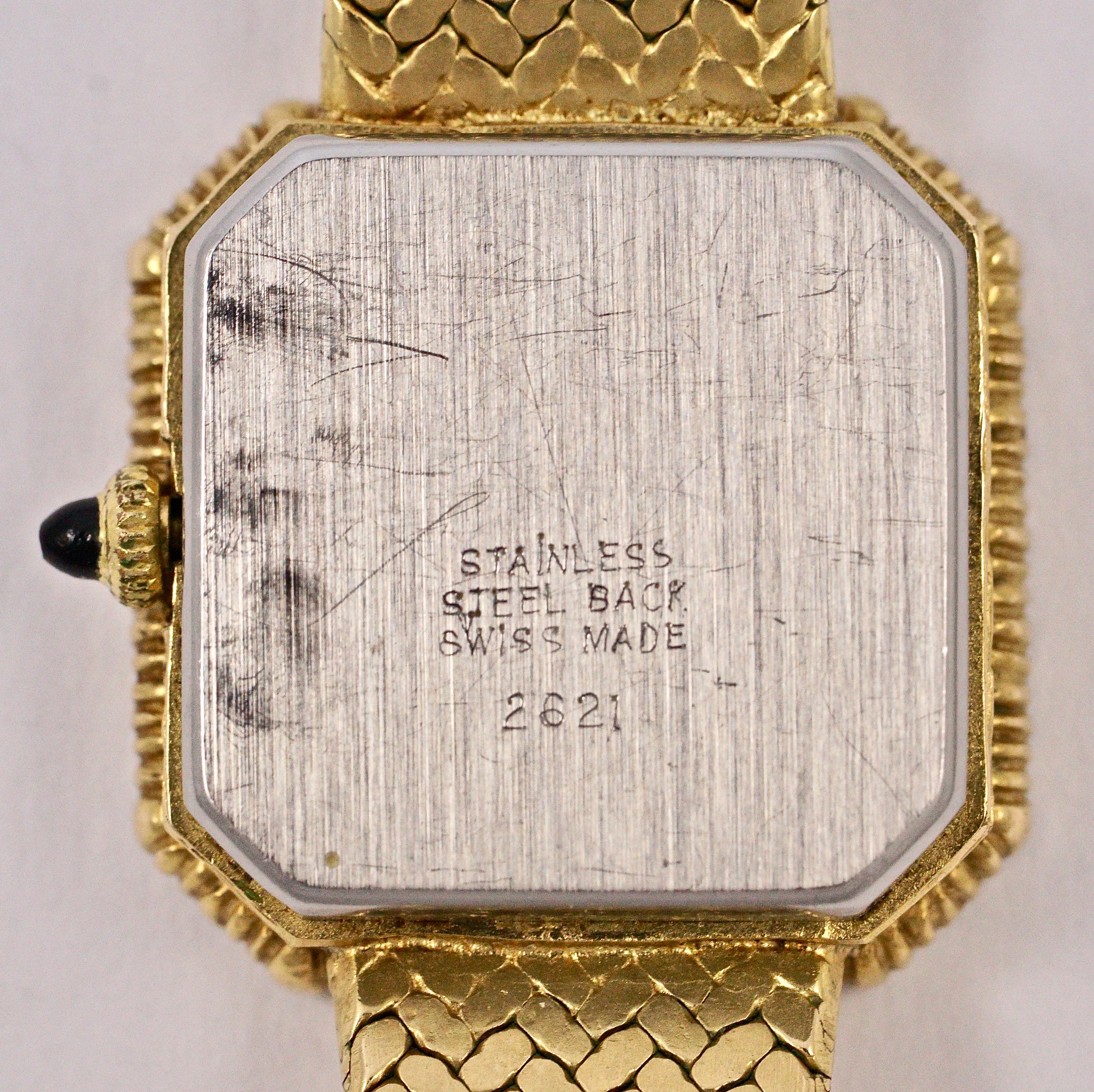 Raymond Weil Gold Plated Herringbone Band Automatic Watch with Rhinestones In Good Condition In London, GB