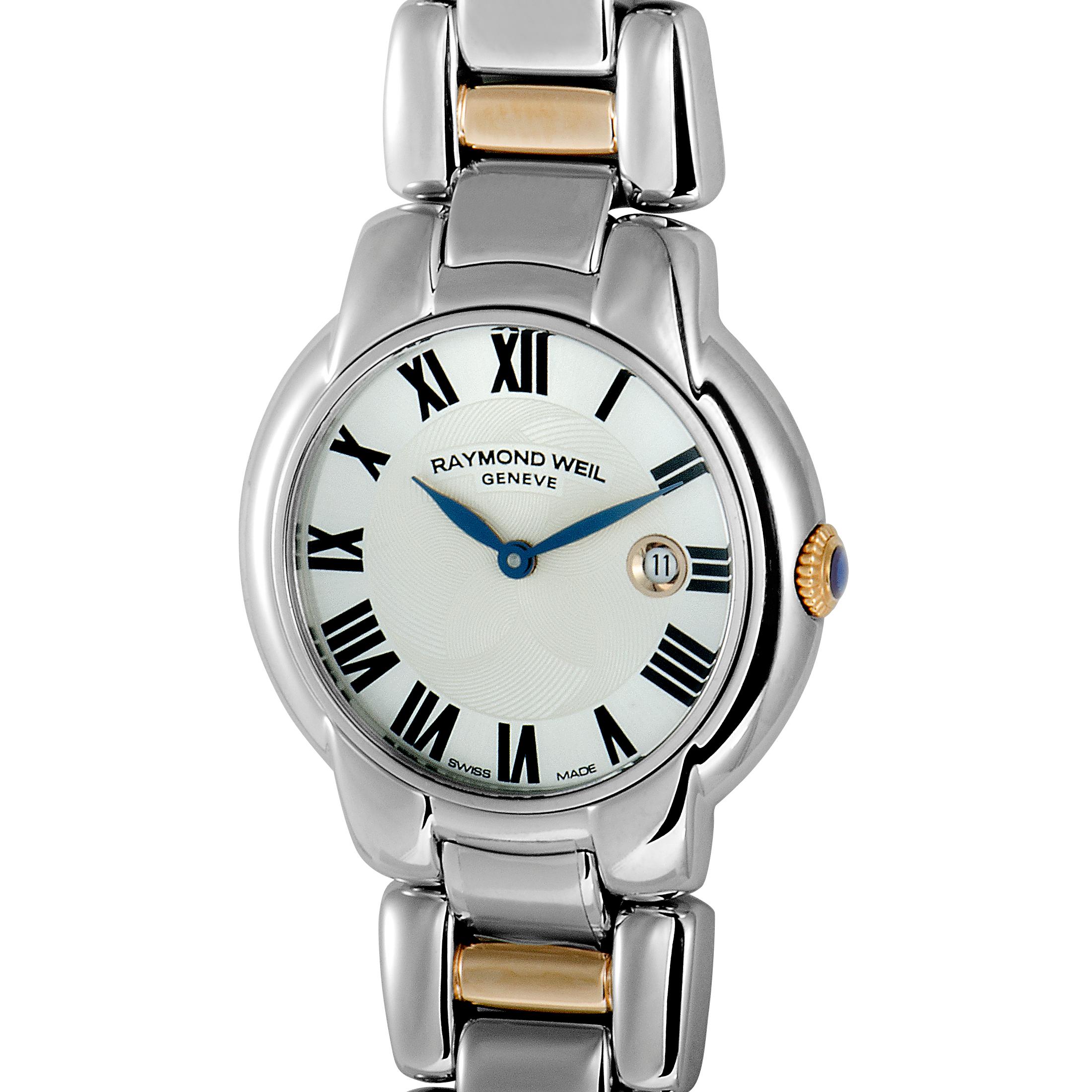 The Raymond Weil Jasmine, reference number 5229-S5-01659, is a member of the exceptional “Jasmine” collection.

It is presented with a stainless steel case that is mounted onto a two-tone stainless steel bracelet with rose gold PVD coating. The