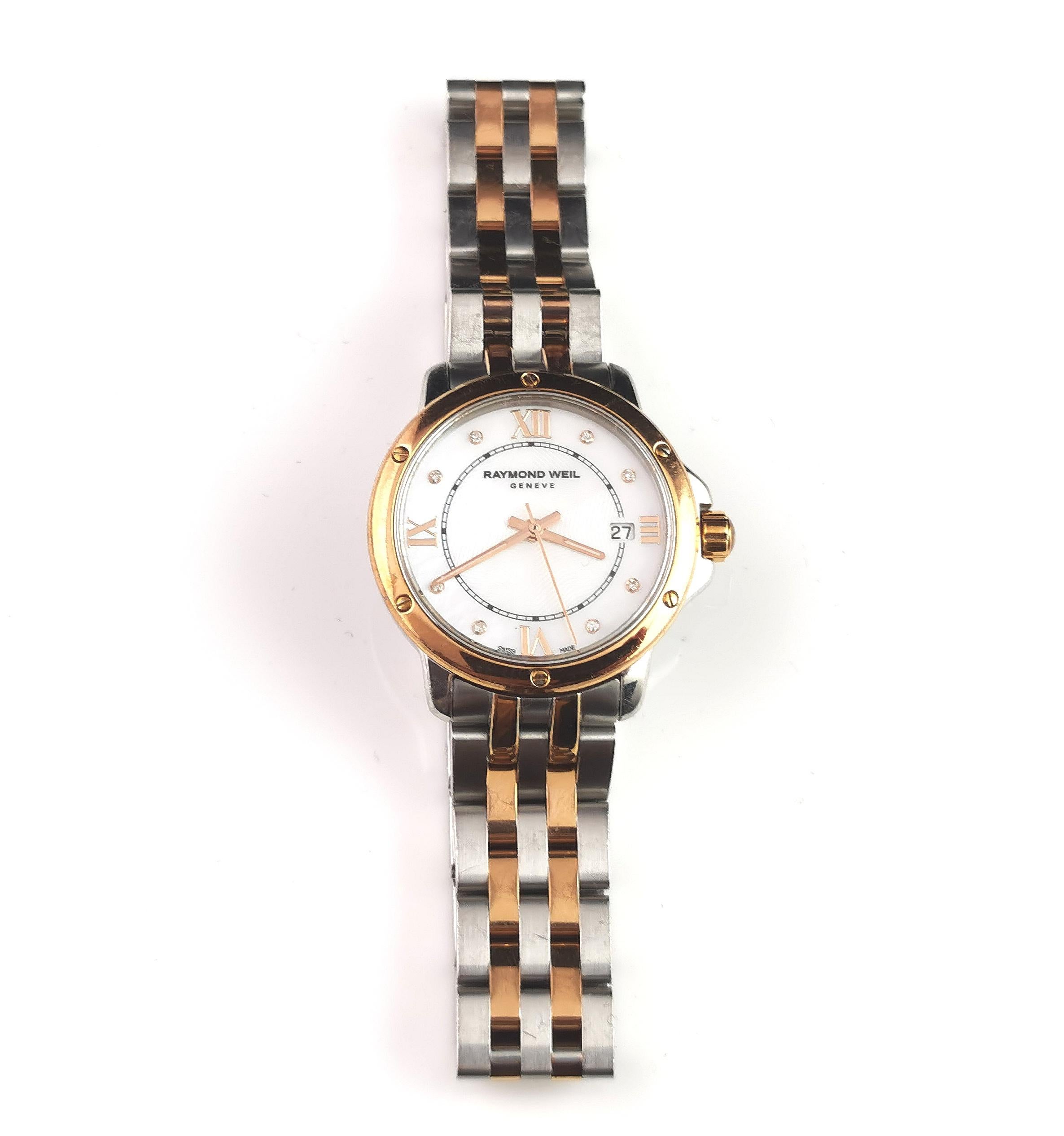 Women's Raymond Weil ladies Maestro wristwatch, rose gold plate stainless steel, Diamond For Sale