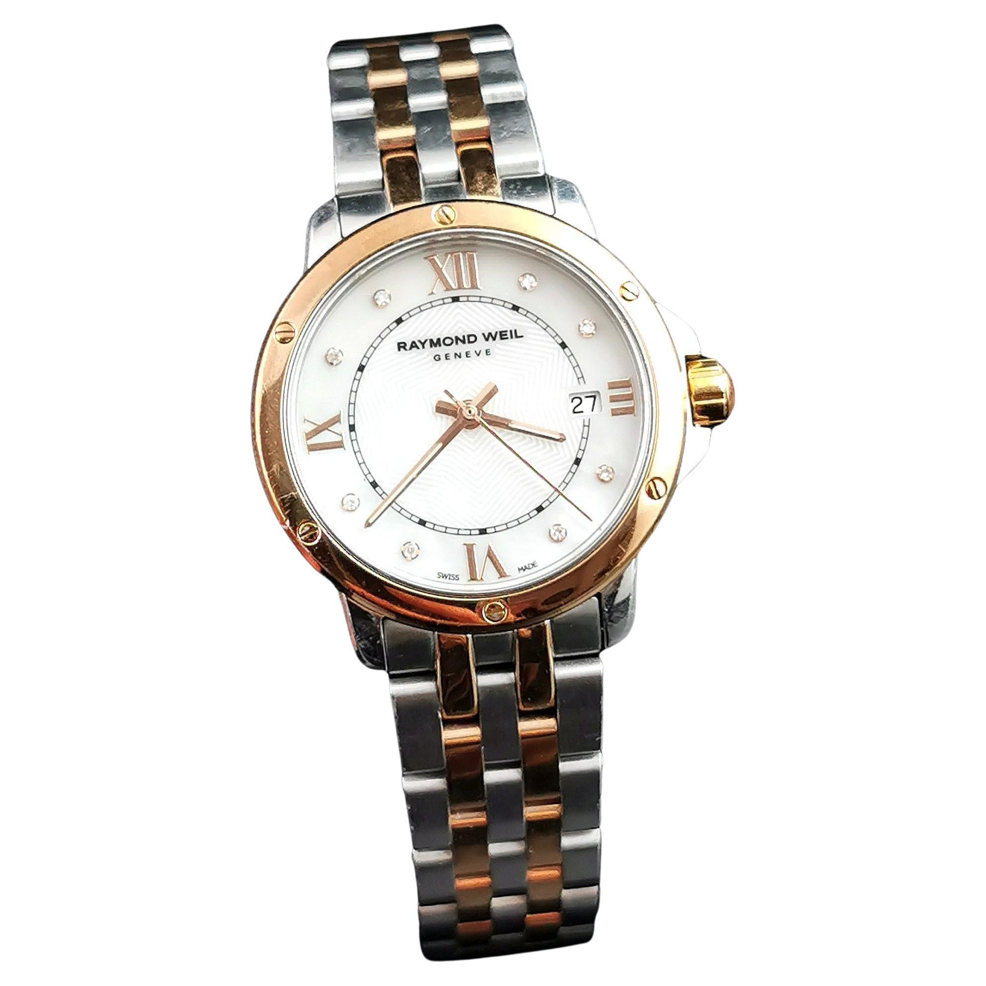 Raymond Weil Damen Maestro Armbanduhr, Roségold Platin Edelstahl, Diamant