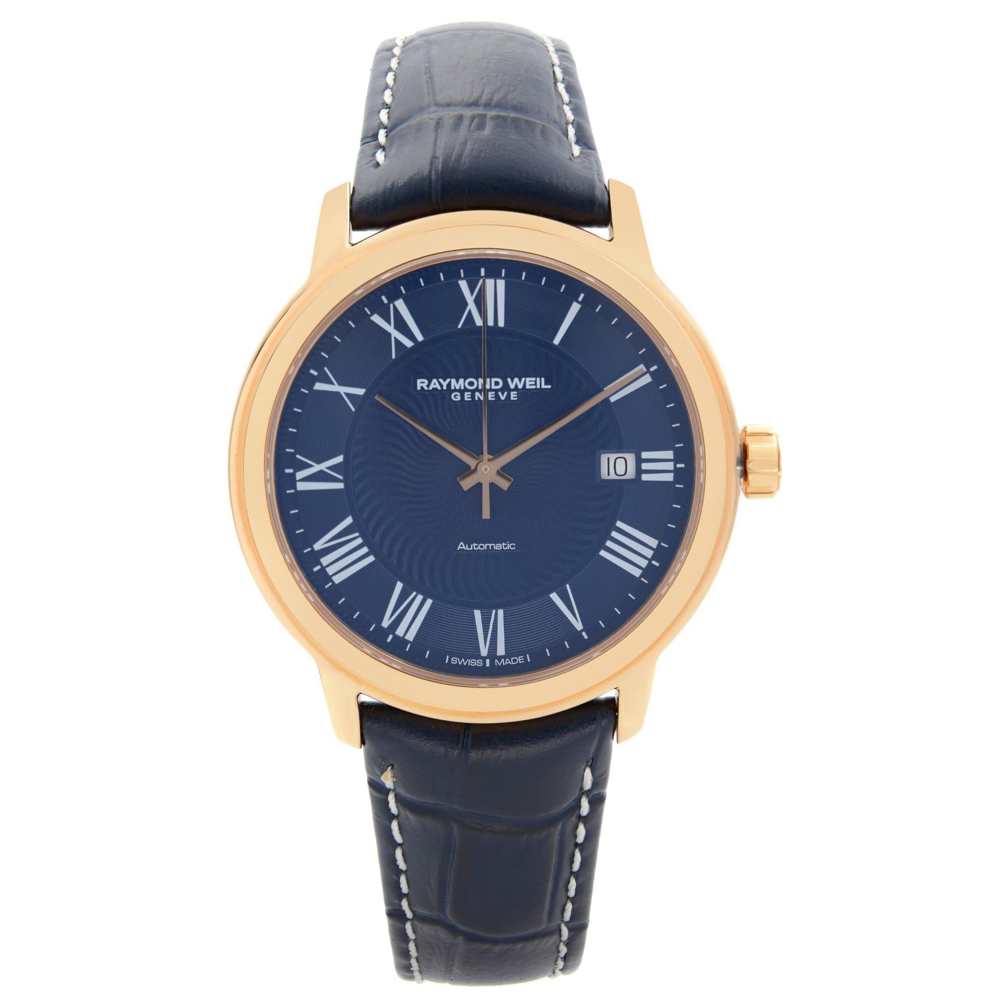 Raymond Weil Maestro Rose Gold PVD Steel Blue Dial Men’s Watch 2237-PC5-00508 For Sale