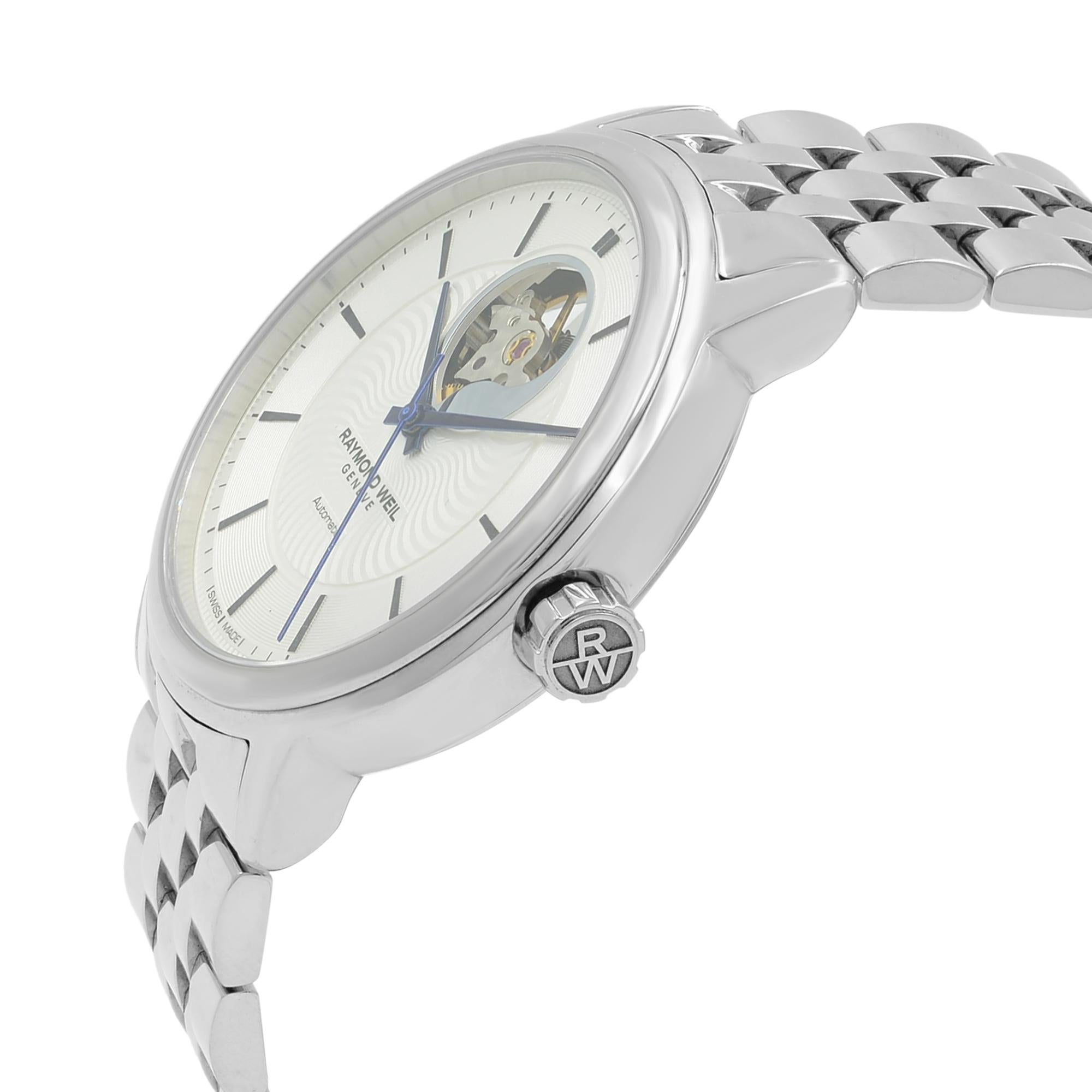 Raymond Weil Maestro Montre automatique en acier transparent pour hommes 2227-ST-65001 Bon état - En vente à New York, NY