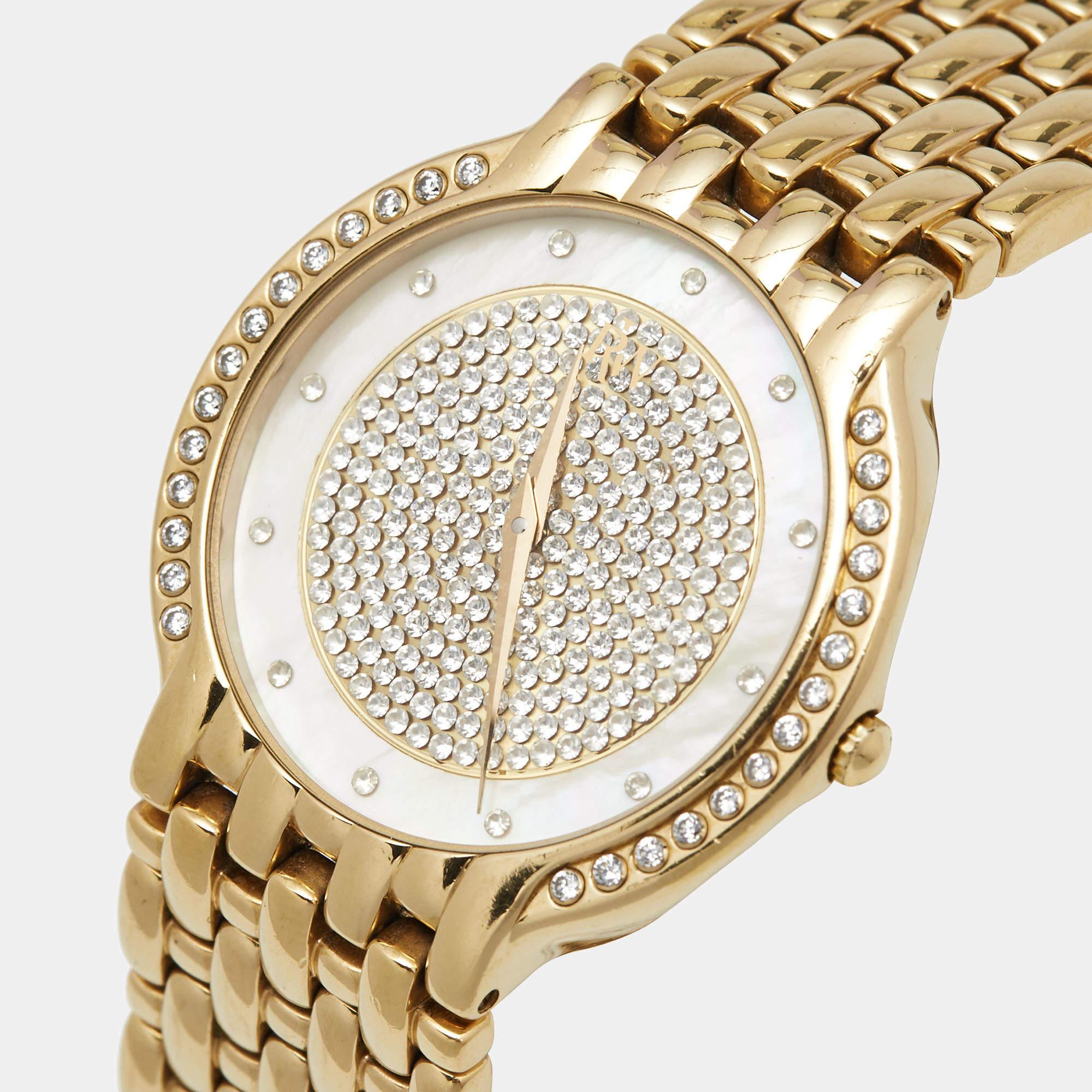 Uncut Raymond Weil Mother Of Pearl Crystal Gold Plated 4802 Wristwatch 33 mm