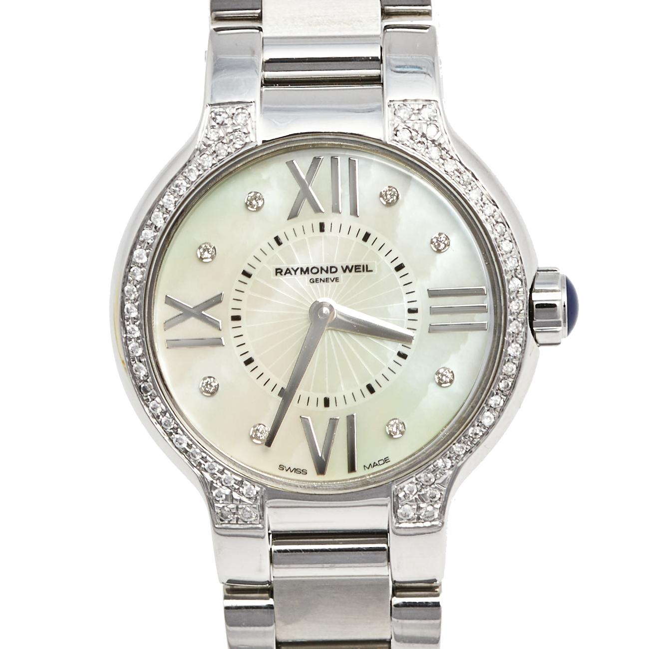 Contemporary Raymond Weil Mother of Pearl Stainless Steel Diamond Noemia Wristwatch 27 mm