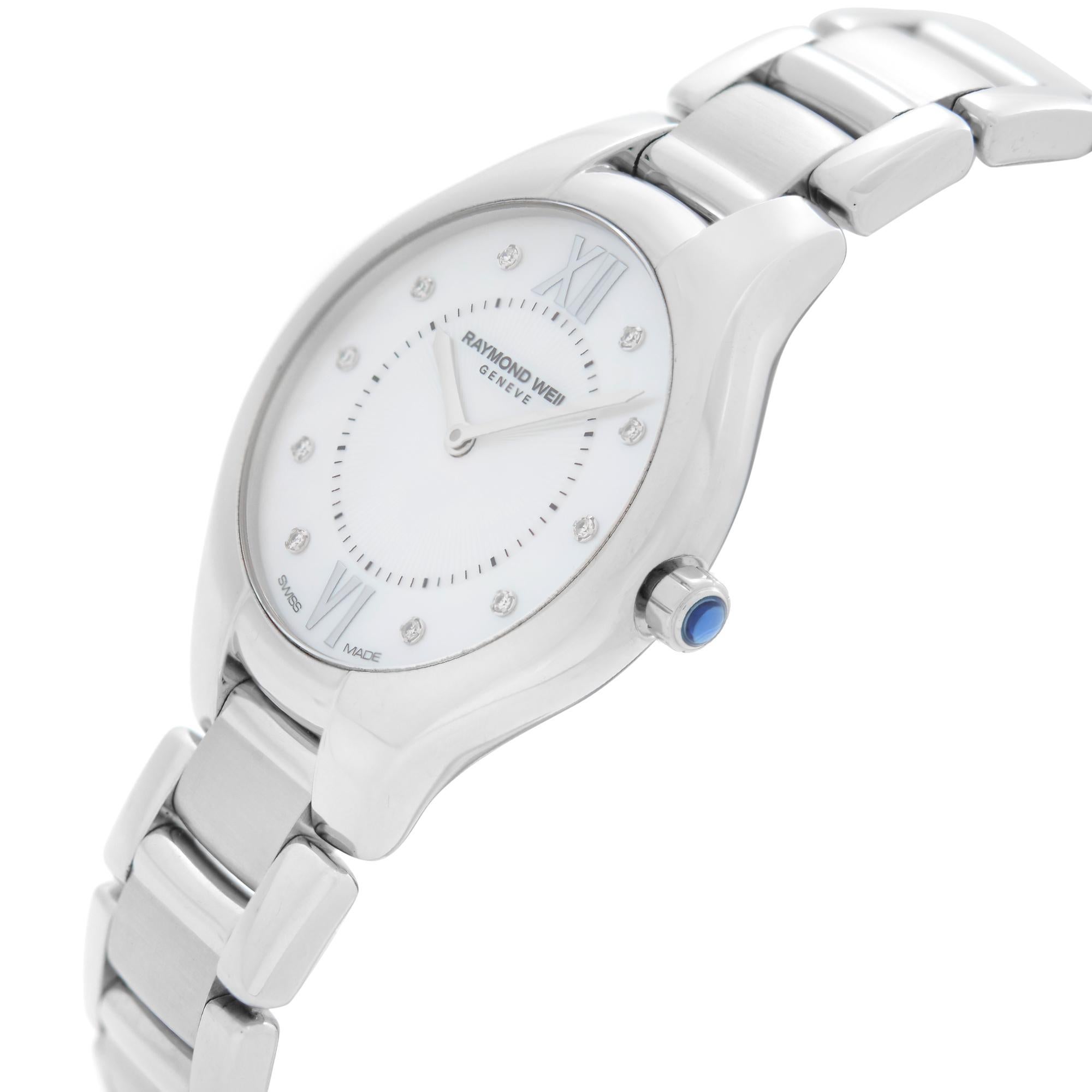 Raymond Weil Noemia Steel White MOP Dial Quartz Ladies Watch 5132-ST-00985 In New Condition In New York, NY