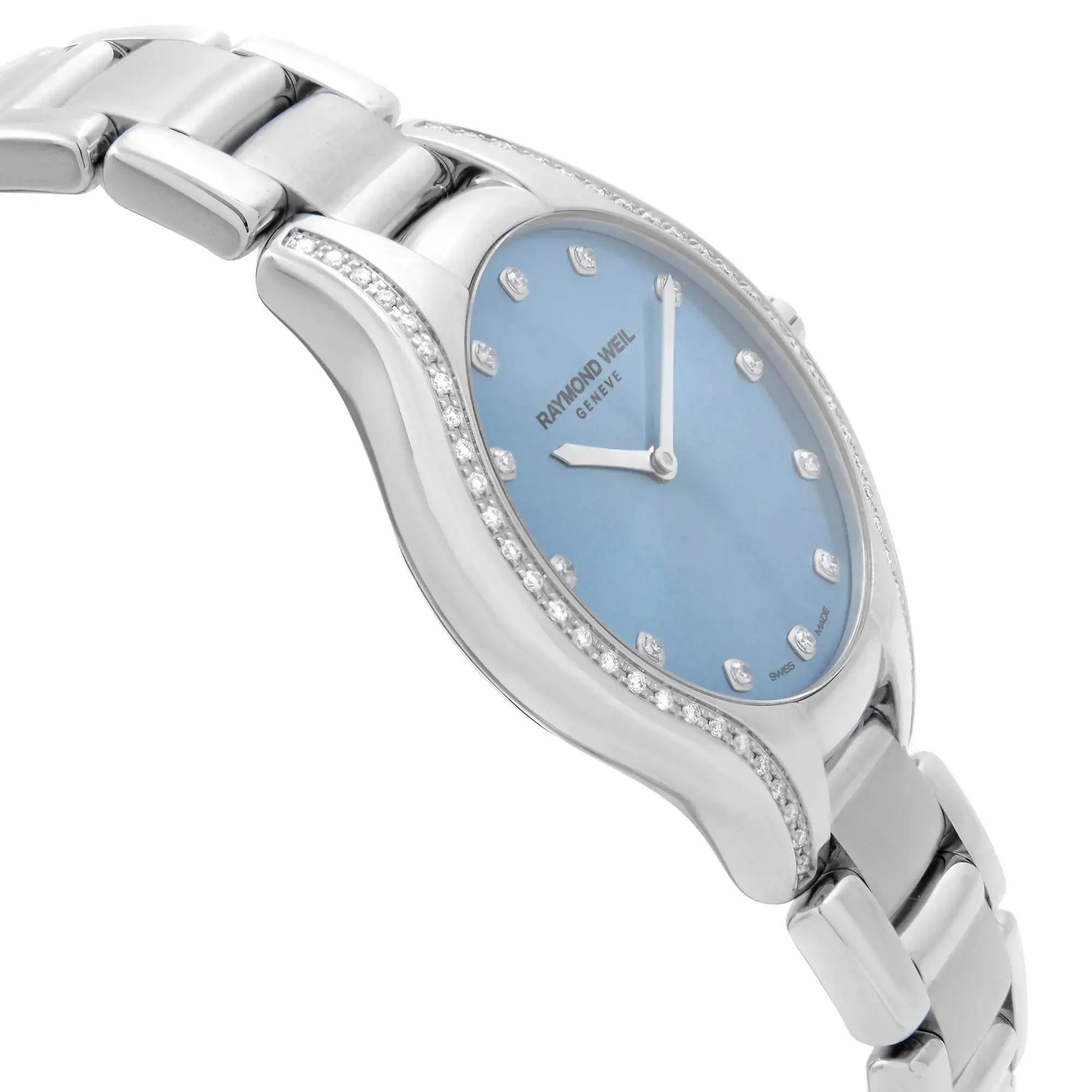 Women's Raymond Weil Noemia Steel Diamond Blue Dial Ladies Quartz Watch 5132-STS-50081 For Sale