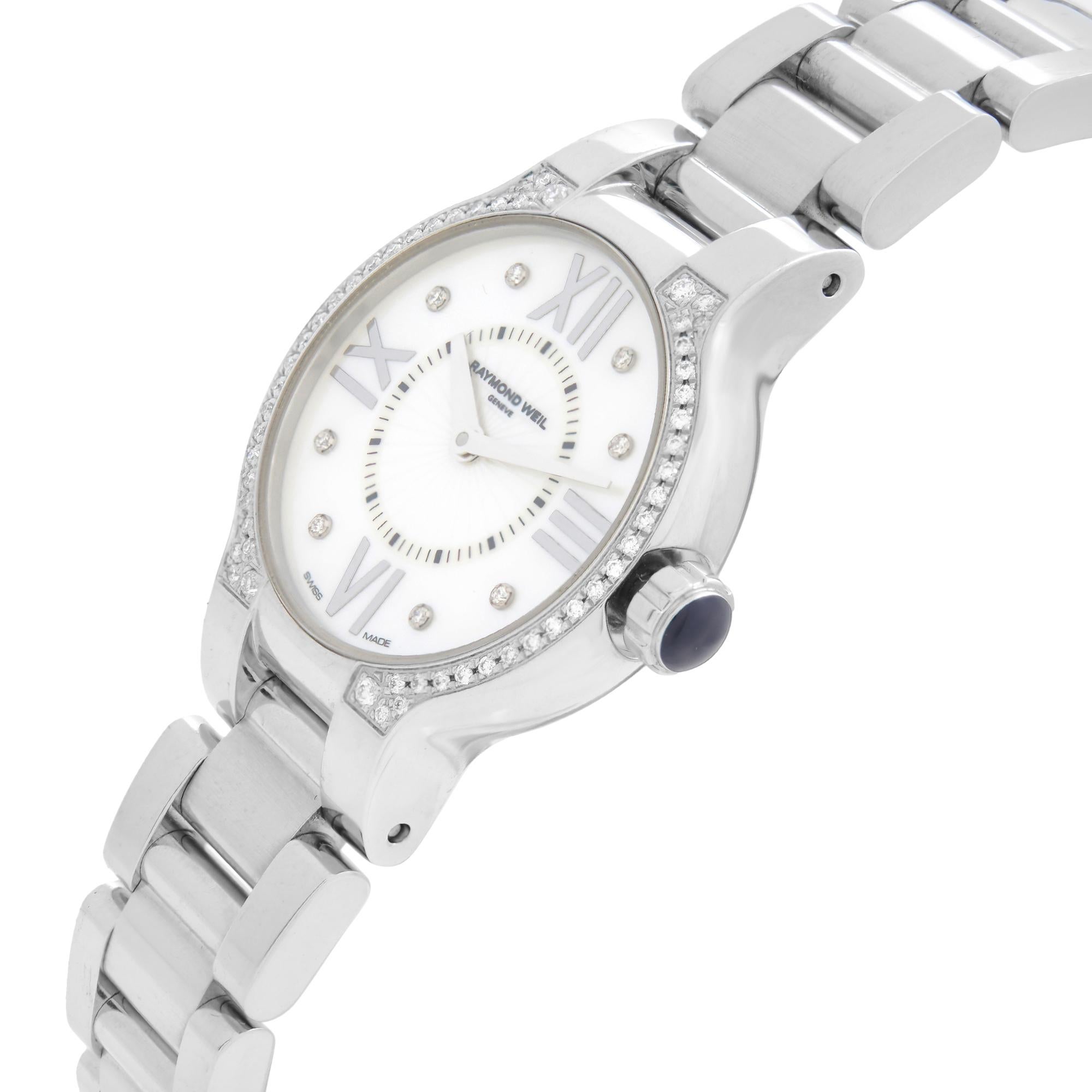 Raymond Weil Noemia Steel Diamond MOP Dial Quartz Ladies Watch 5927-STS-00995 In New Condition In New York, NY