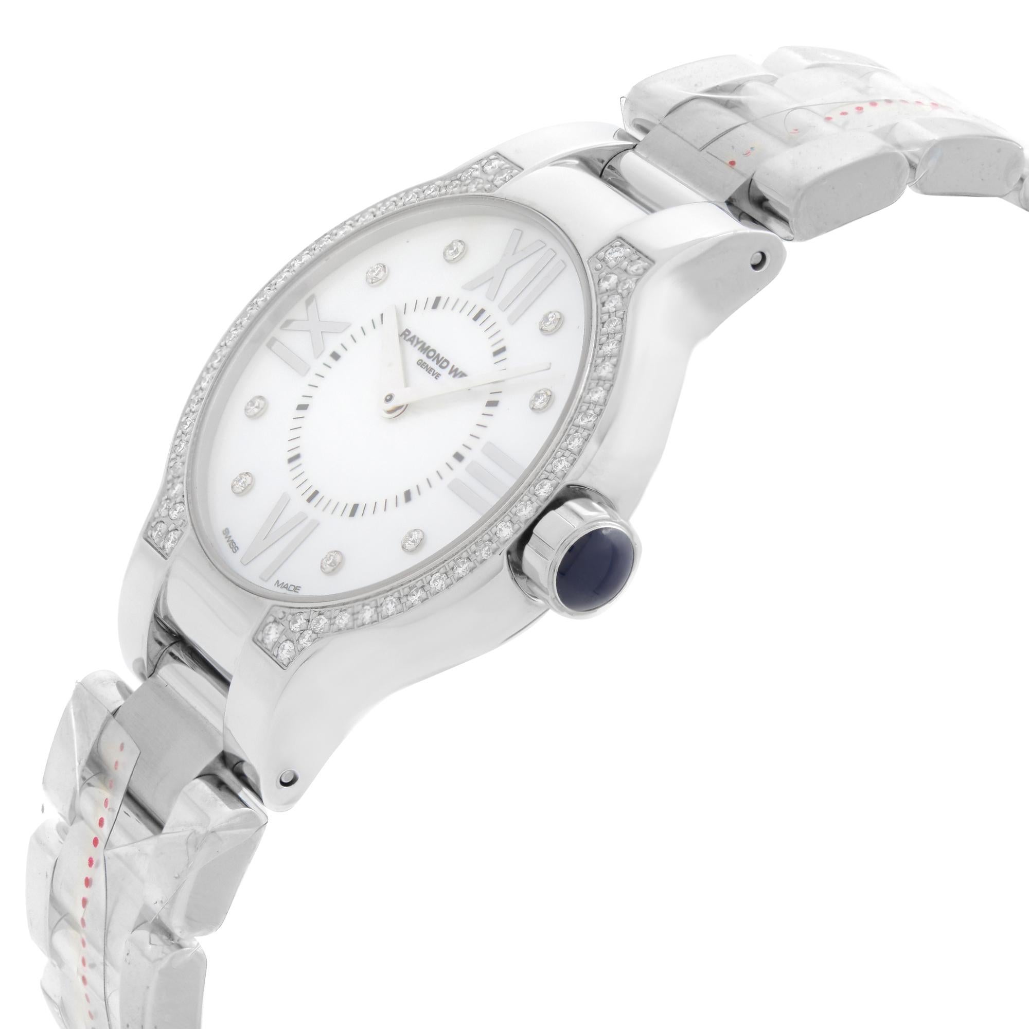 Raymond Weil Noemia Steel Diamond MOP Dial Quartz Ladies Watch 5932-STS-00995 In New Condition In New York, NY