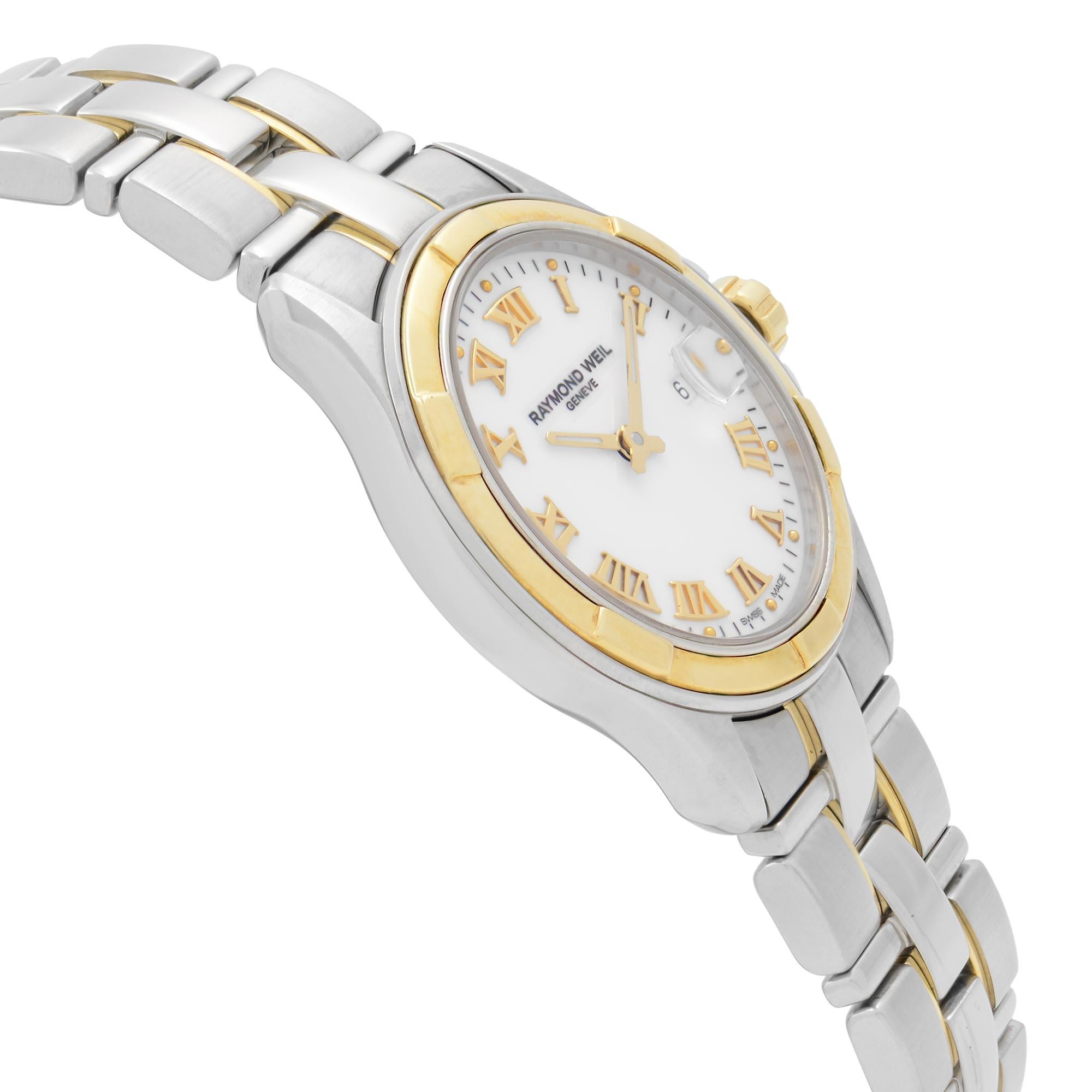 Women's Raymond Weil Parsifal 18k Gold Steel White Roman Dial Ladies Watch 9460-SG-00308