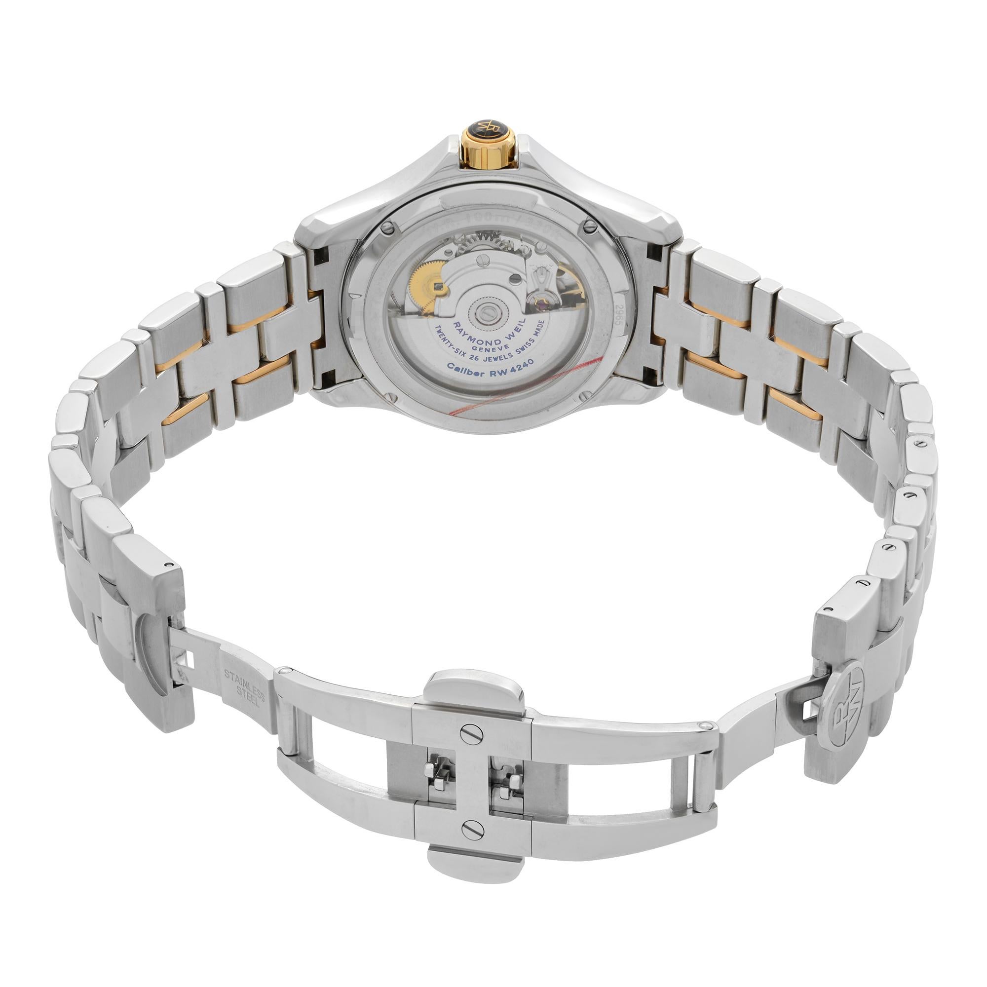 Raymond Weil Parsifal Day-Date Gold PVD Steel Silver Dial Watch 2965-SG5-00658 In New Condition In New York, NY