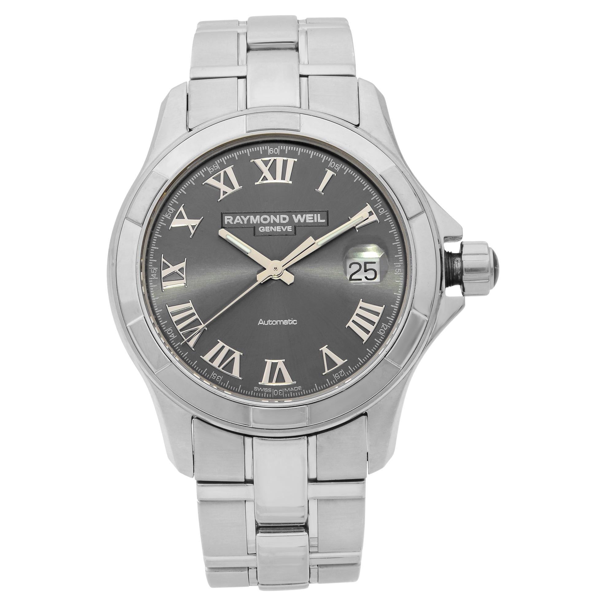 Raymond Weil Parsifal Grey Roman Dual Steel Automatic Mens Watch 2970-ST-00608 For Sale