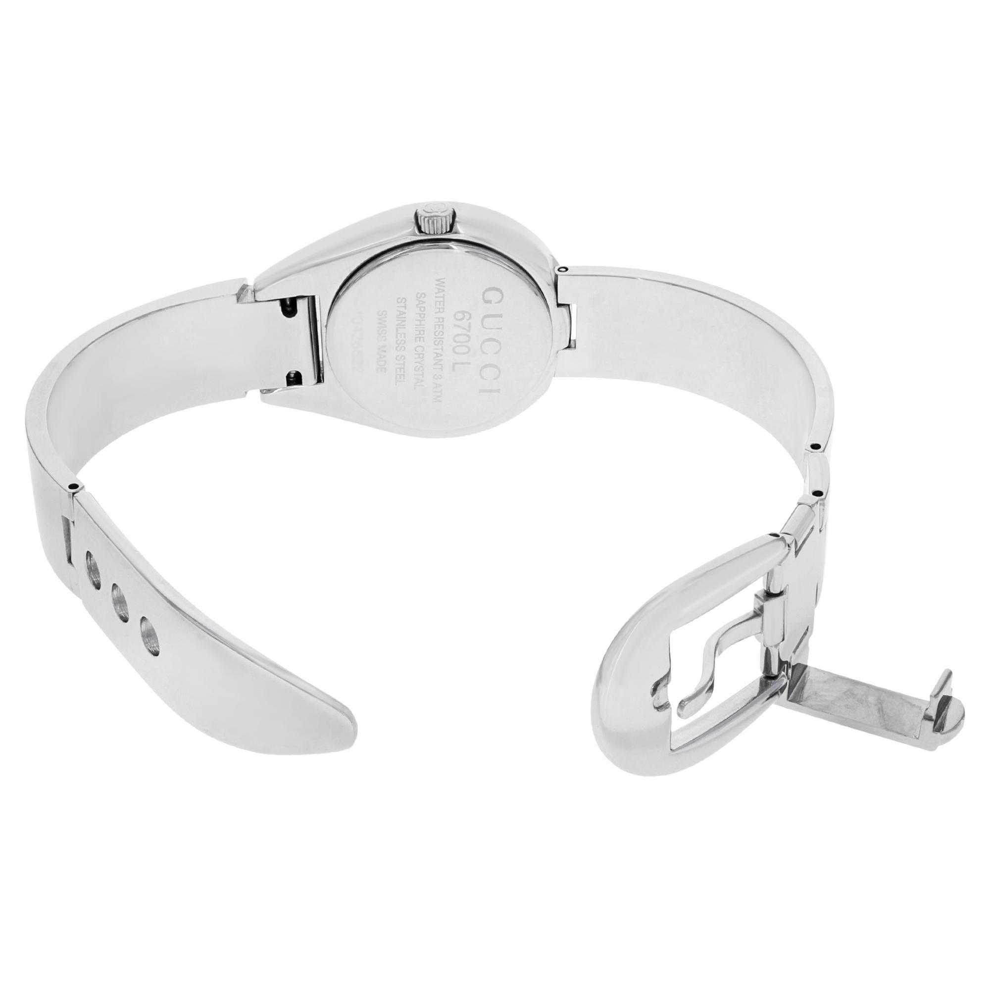 Gucci 6700 L Petite Belt Buckle Bracelet Steel Quartz Watch YA067504 In New Condition In New York, NY