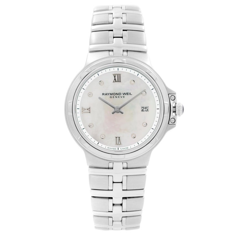 Raymond Weil Montre pour femme Parsifal en acier avec cadran en argent et diamants, modèle 5180