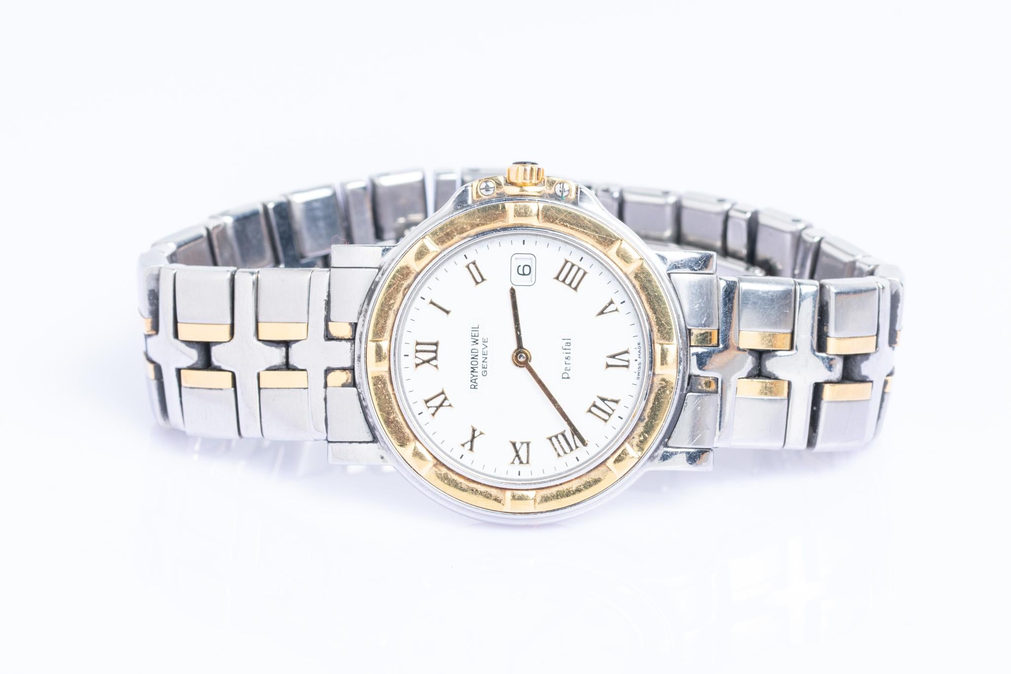 Montre Raymond Weil Parsifal bicolore en acier inoxydable et or Bon état - En vente à Portland, England