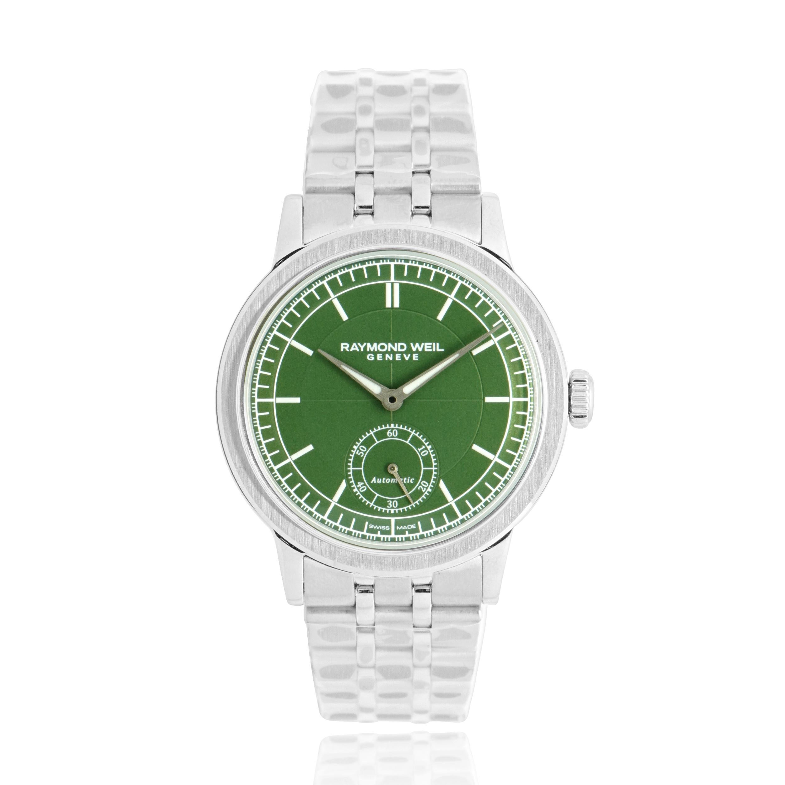 Raymond Weil Millesime 40mm in acciaio inossidabile con quadrante verde in vendita