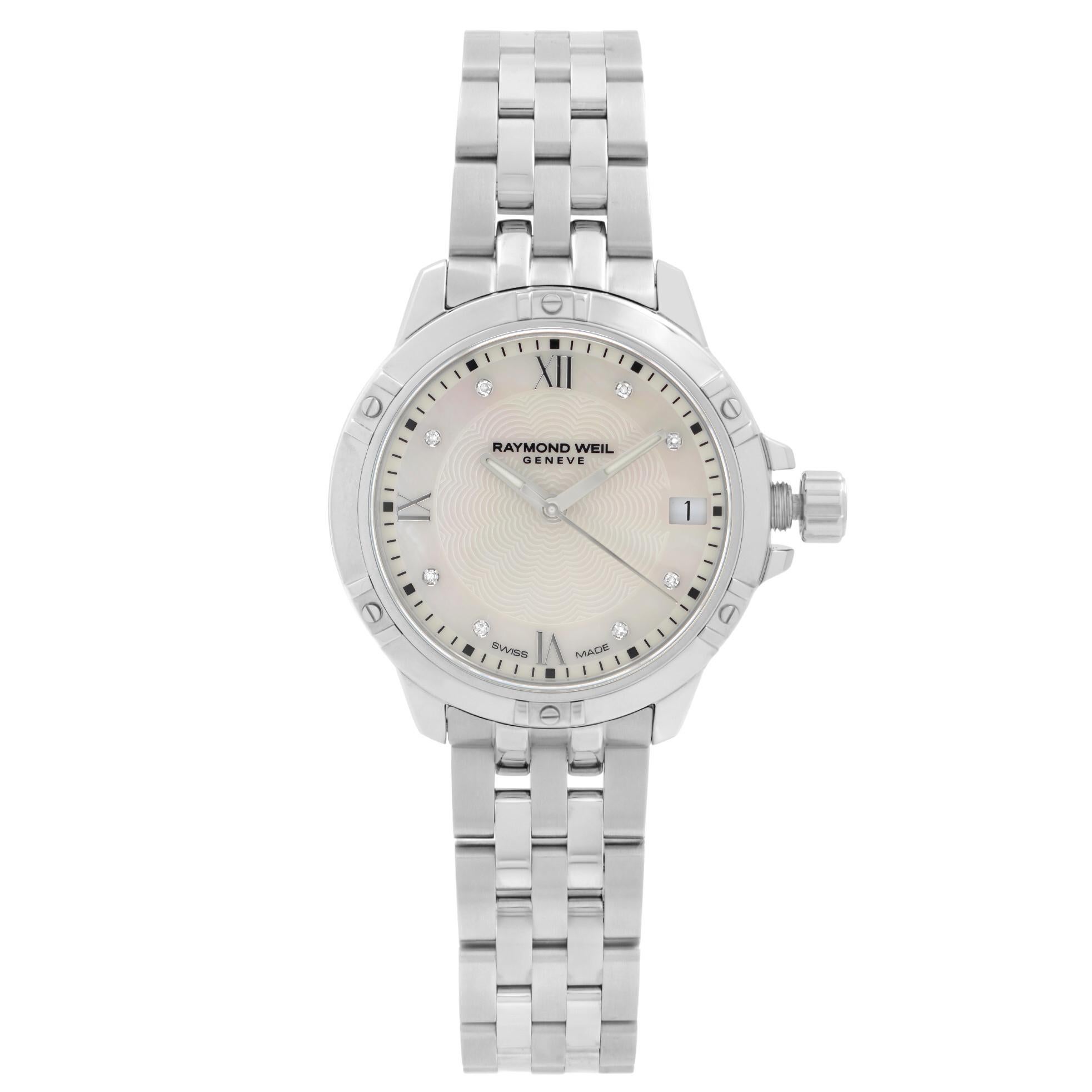 Raymond Weil Montre Tango en acier avec cadran MOP blanc pour femmes 5960-ST-00995