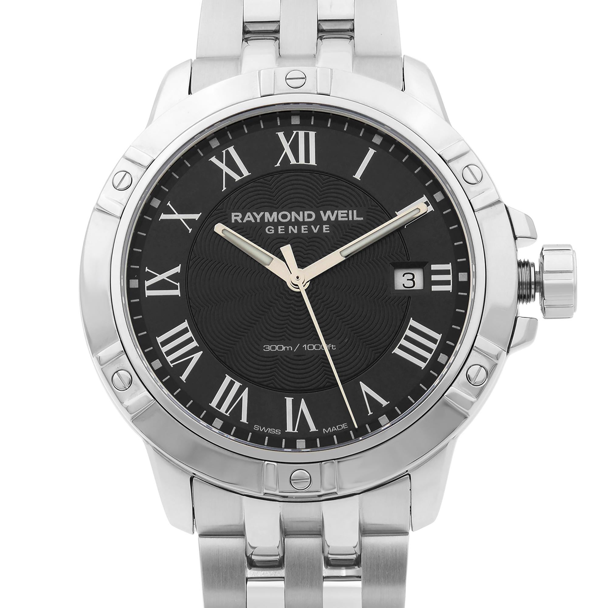 New Raymond Weil Tango 41mm Steel Black Date Dial Quartz Classic Watch. Manufacturers box and papers are included. 3 year warranty provided by Chronostore is included.
Brand RAYMOND WEIL
Department Men
Model Number 8160-ST-00208
Country/Region of