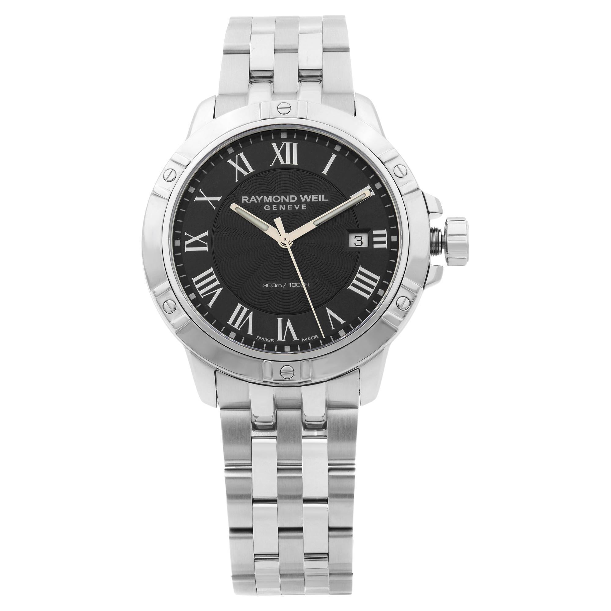 Raymond Weil Tango Steel Black Date Dial Quartz Classic Watch 8160-ST-00208 For Sale