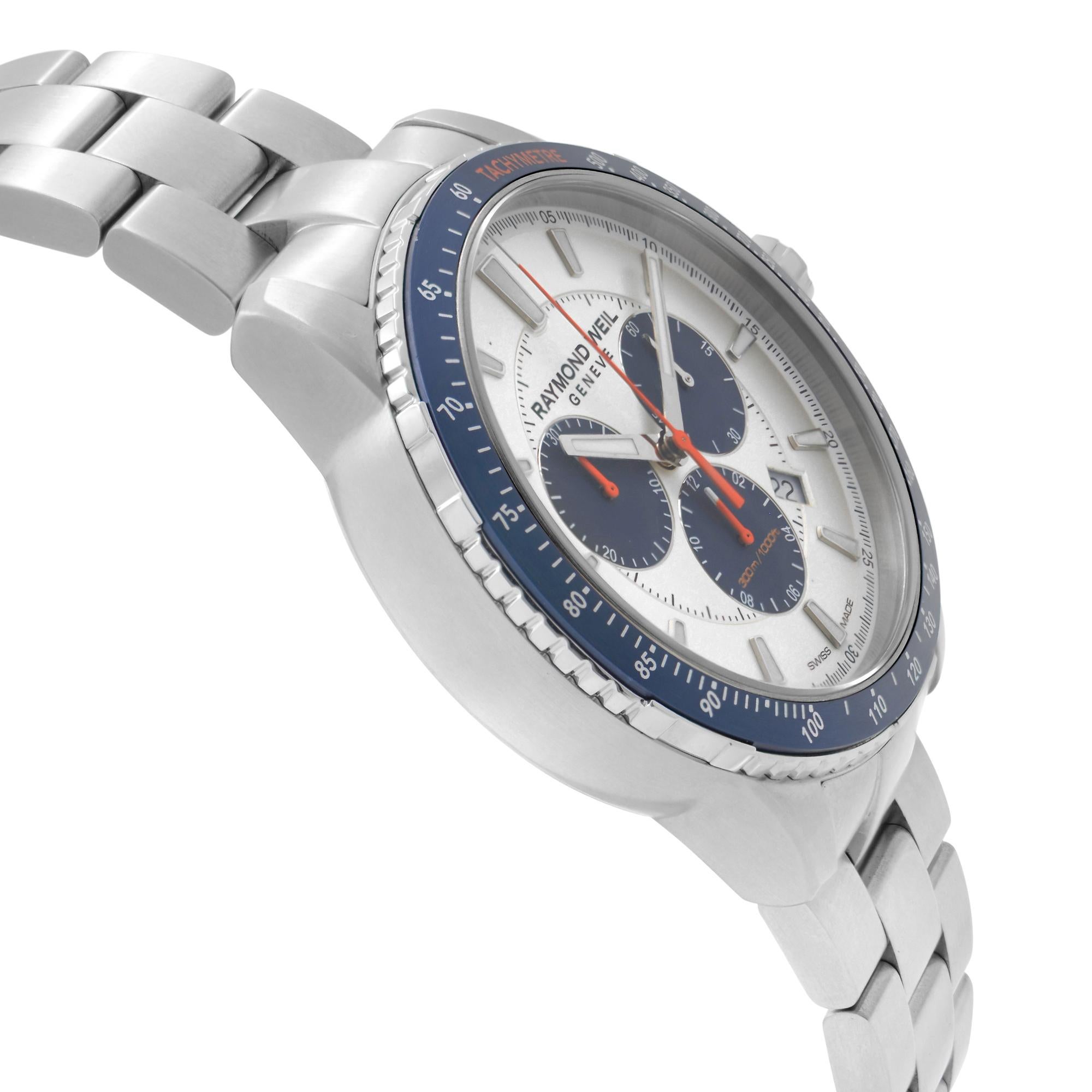 Raymond Weil Tango Stahl Silber Blau Zifferblatt Quarz Herrenuhr 8570-ST3-65501 1