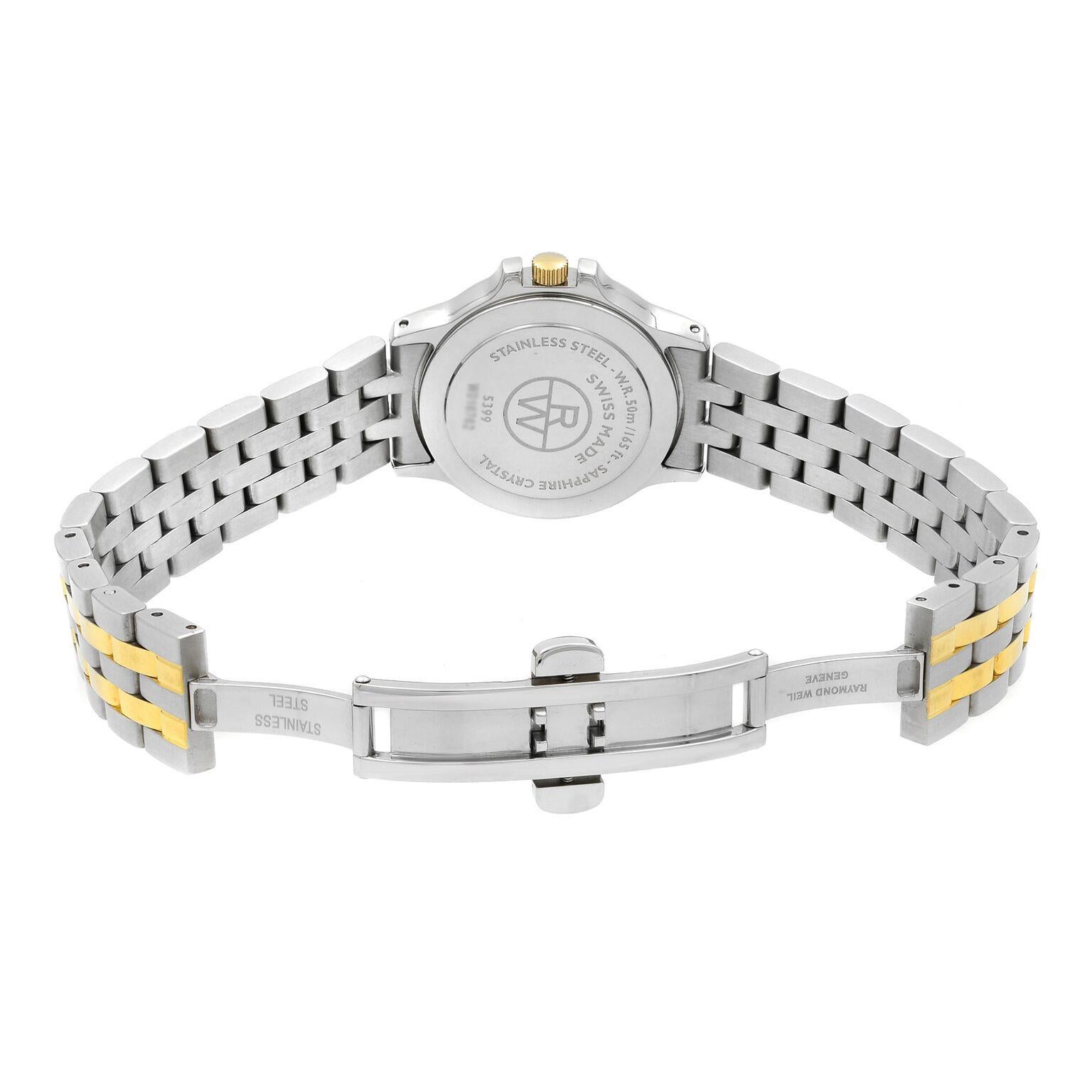 Raymond Weil Tango Gold Tone Steel MOP Dial Quartz Ladies Watch 5399-SPS-00995 In Good Condition In New York, NY