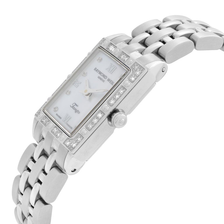 Raymond Weil Tango Stainless Steel MOP Diamonds Dial Ladies Watch 5971-STS-00995 In Excellent Condition For Sale In New York, NY