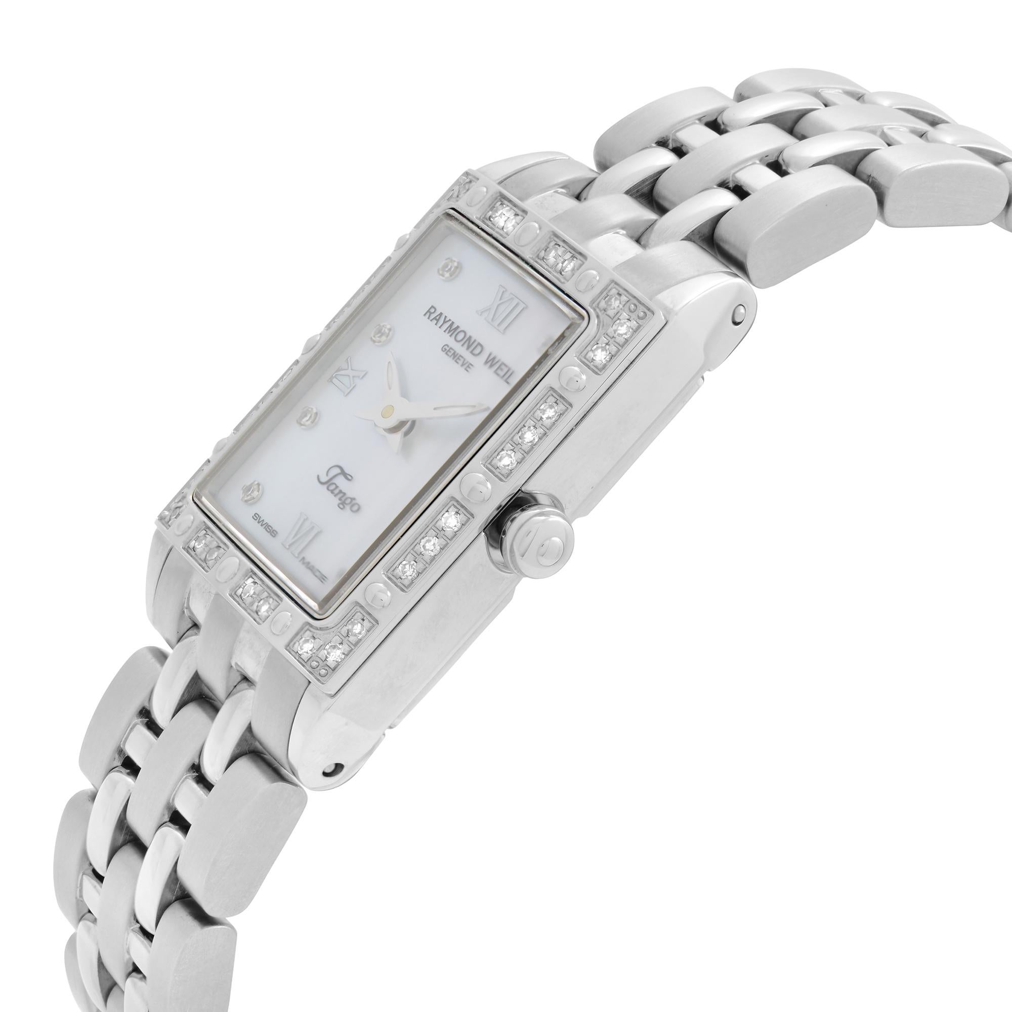 Raymond Weil Tango Steel Diamond MOP Dial Quartz Ladies Watch 5971-STS-00995 In New Condition In New York, NY