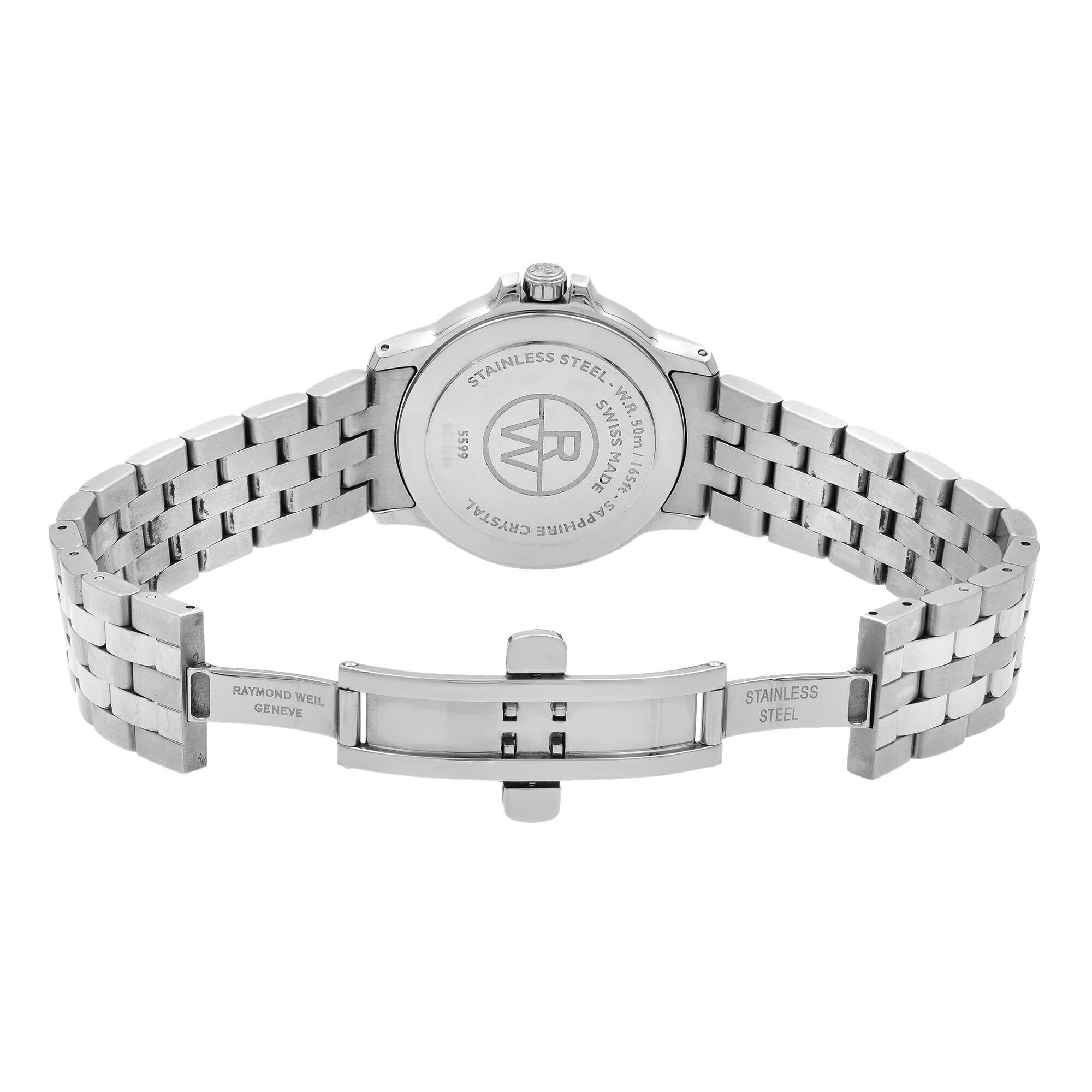 Raymond Weil Tango Stahl-Herrenuhr mit weißem römischem Zifferblatt 5599-ST-00308 2