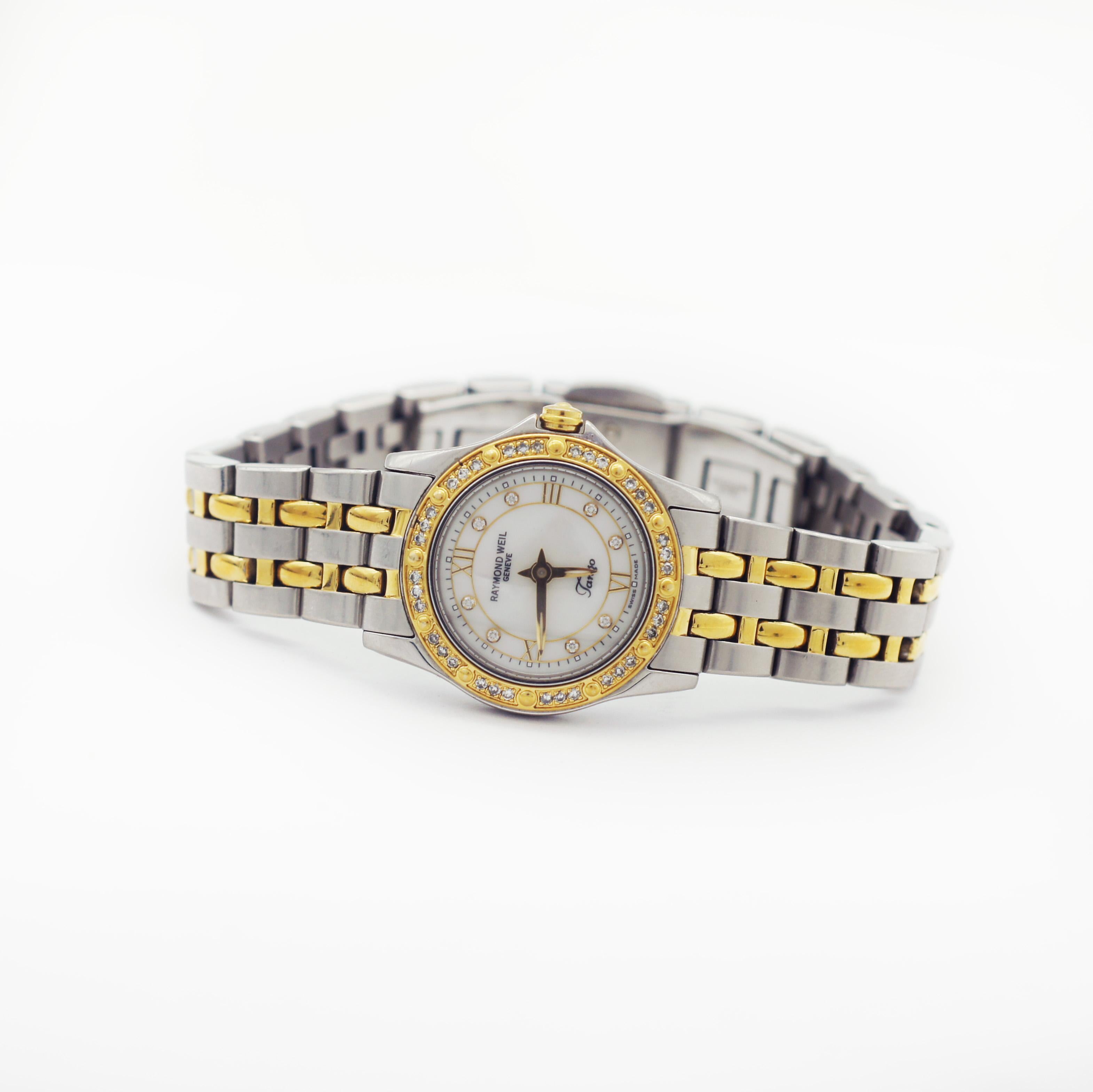 RAYMOND WEIL Tango Two Tone MOP Diamond 5790 Watch In Good Condition In San Fernando, CA