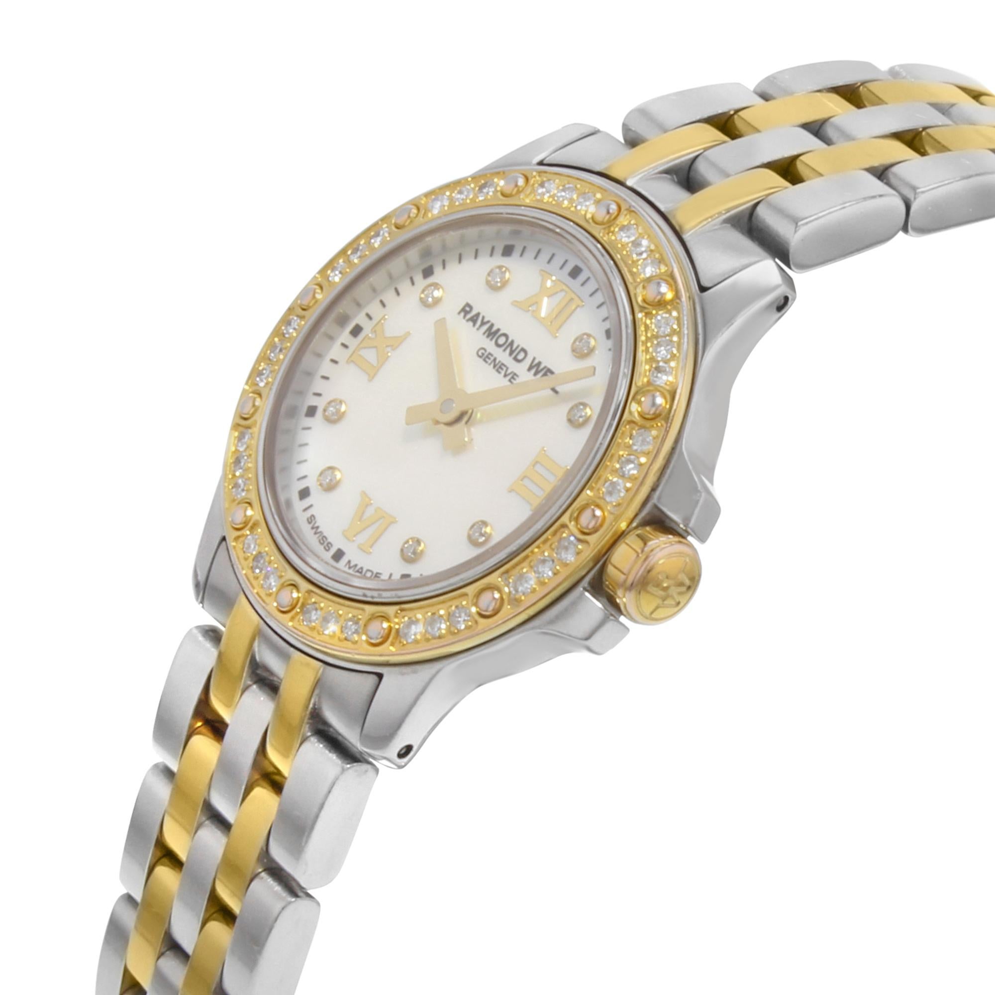 Raymond Weil: Damenuhr Tango aus zweifarbigem Stahl mit MOP-Zifferblatt und Quarz 5799-SPS-00995 im Zustand „Gut“ im Angebot in New York, NY