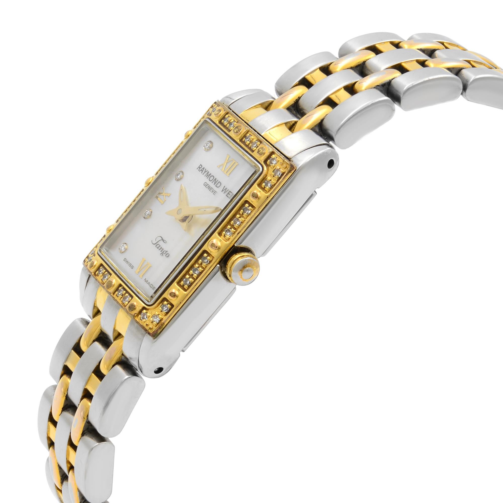 Raymond Weil Tango White MOP Dial Steel Diamonds Ladies Watch 5971-SPS-00995 In Good Condition In New York, NY