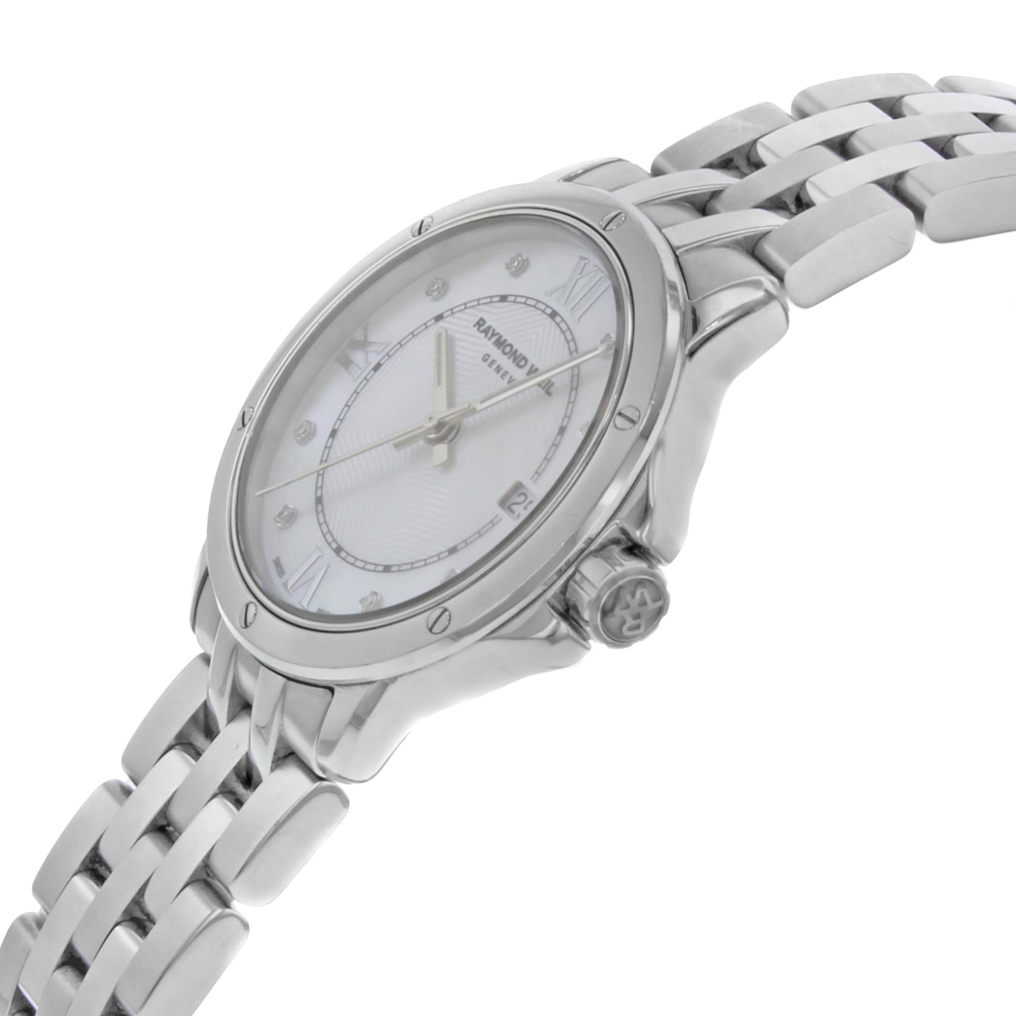 Raymond Weil Tango White MOP Diamond Markers Steel Ladies Watch 5391-ST-00995 In New Condition In New York, NY