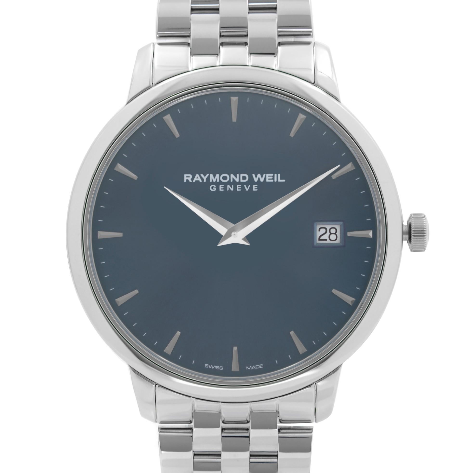 Never Worn Raymond Weil Toccata 42mm Steel Blue Date Dial Quartz Men's Watch 5588-ST-50001. This Beautiful Timepiece Features: Stainless Steel Case and Bracelet, Fixed Stainless Steel Bezel, Blue Dial with Silver-Tone Hands, And Index Hour Markers.