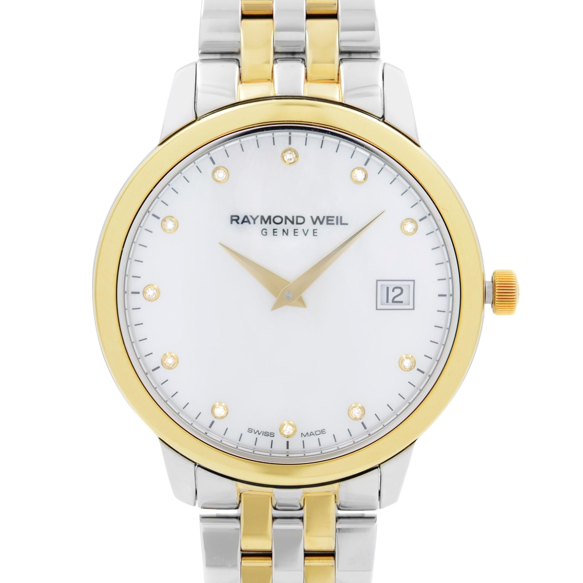 Store Display Model Never Worn. Can have minor blemishes or Missing tags and Stickers. Raymond Weil Toccata Two-Tone Steel Diamond MOP Dial Ladies Watch 5388-STP-97081. This Beautiful Timepiece Features: Stainless Steel Case with a Two-Tone (Silver