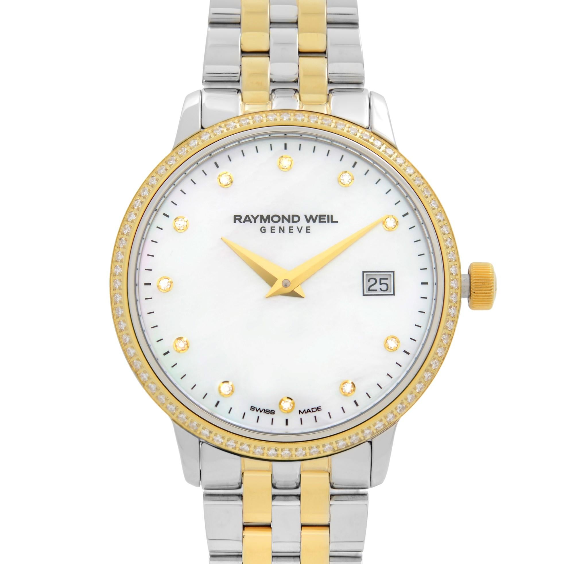 Store Display Model Never Worn. Can have minor blemishes on gold tone parts. Raymond Weil Toccata Two-Tone Steel MOP Dial Quartz Ladies Watch 5988-SPS-97081. This Beautiful Timepiece Features: Stainless Steel Case and a Two-Tone (Silver-Tone and