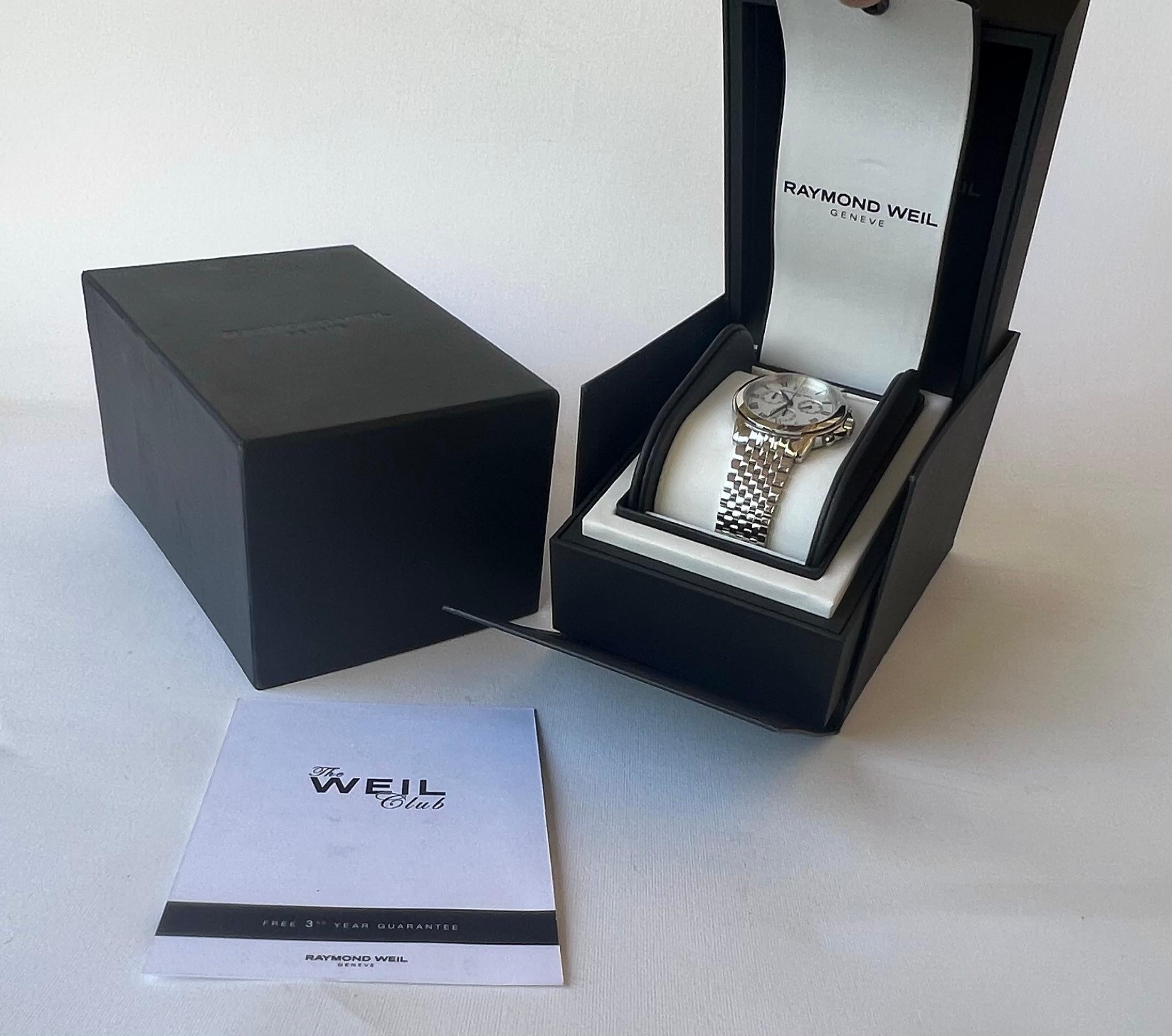 Superb Raymond Weil Tradition Chronograph Chronograph 4476 Schweizer Uhr Full Set

Mit Originalverpackung - Reisekoffer - Garantiekarte - Bedienungsanleitung - und Anhänger


Ein Muss für jeden Uhrenliebhaber/Sammler!!!!

Marke : Raymond