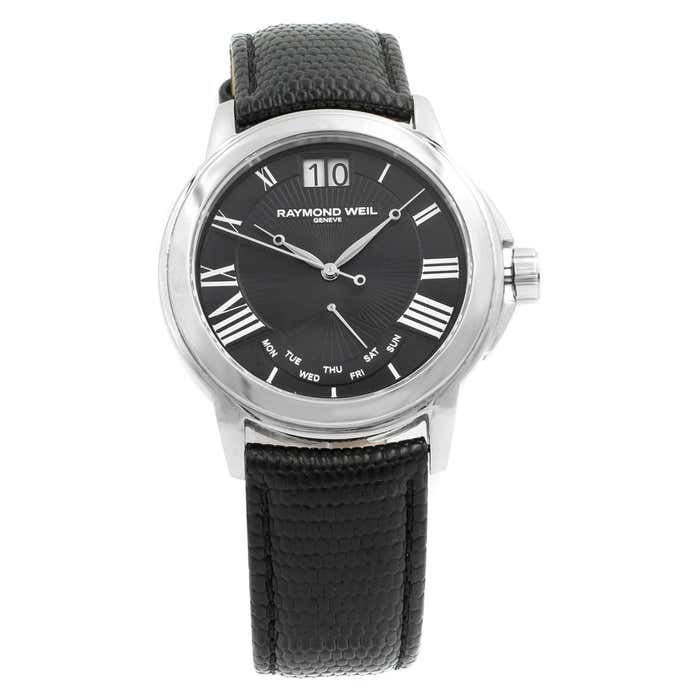 Raymond Weil Tradition Day Date Black Roman Dial Steel Mens Watch 9576 ...
