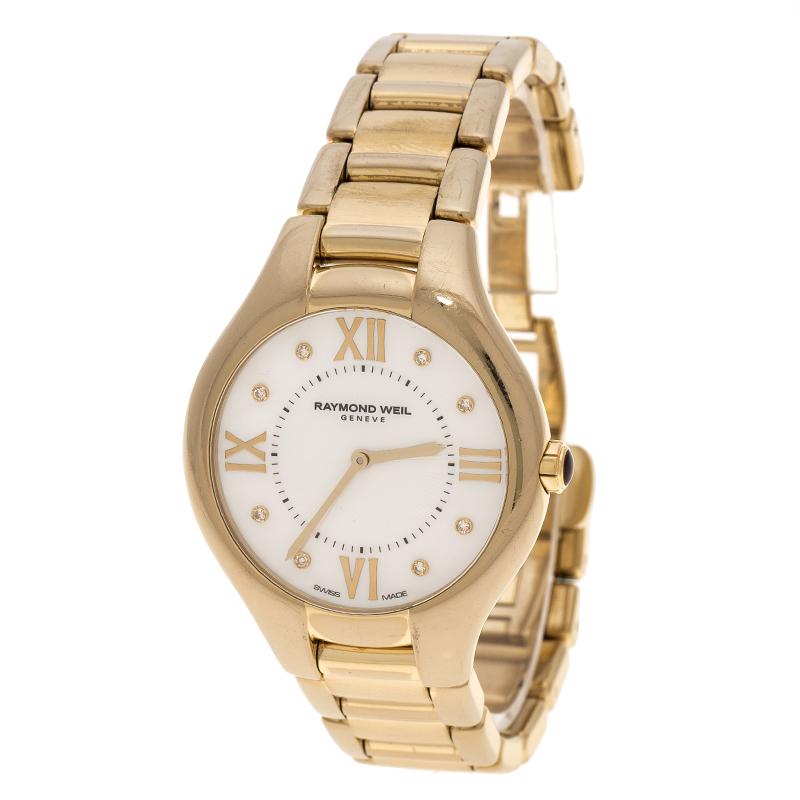 Raymond Weil White Mother of Pearl Gold Plated Stainless Steel Noemia 5136 Women