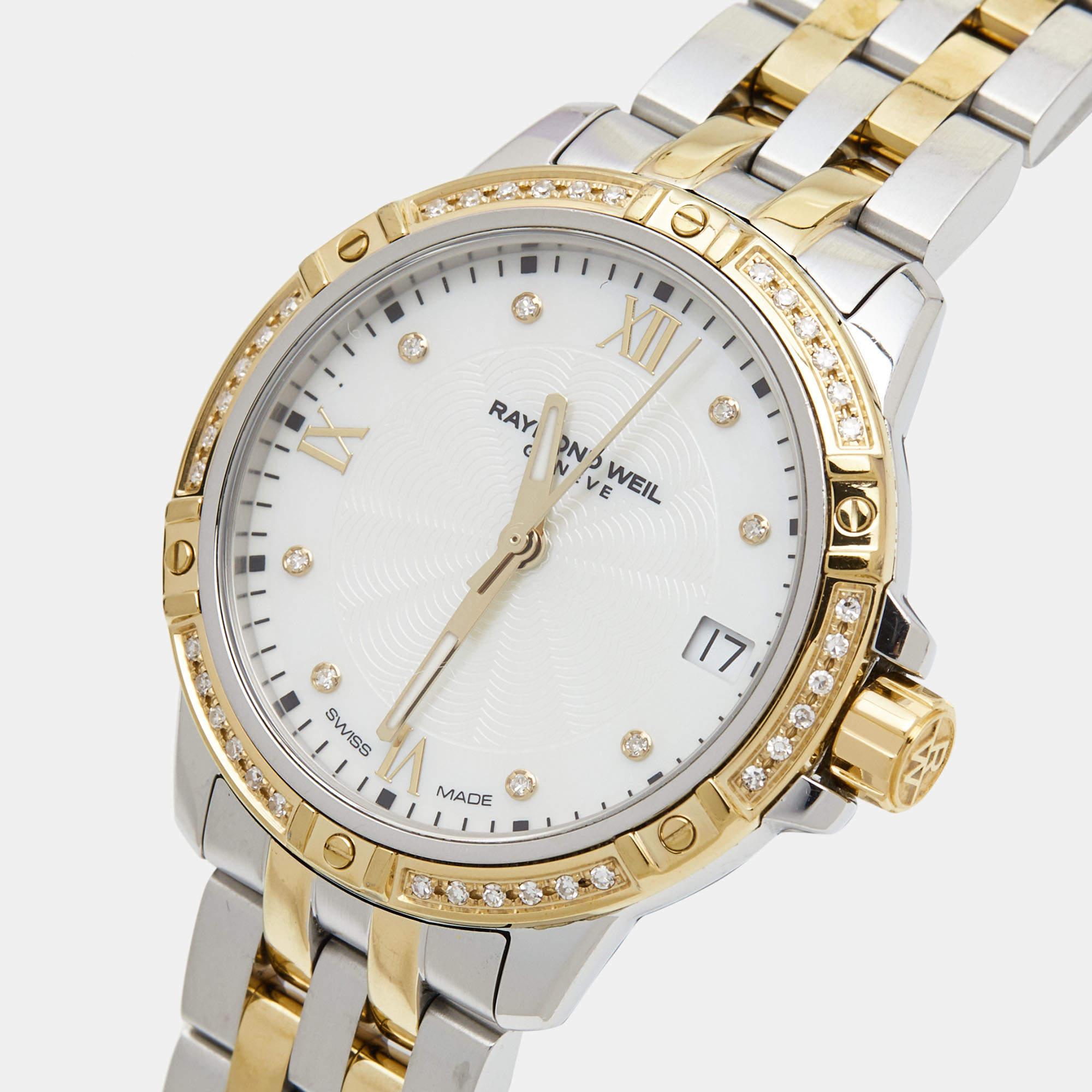 Raymond Weil White Mother of Pearl Two-Tone Stainless Steel Diamond Tango 5960-S For Sale 3