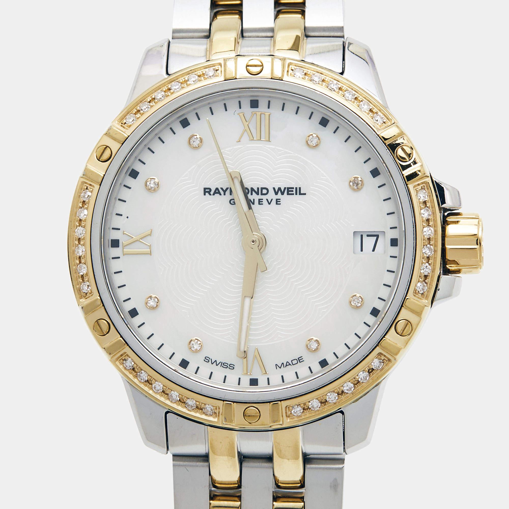 Raymond Weil White Mother of Pearl Two-Tone Stainless Steel Diamond Tango 5960-S For Sale 4